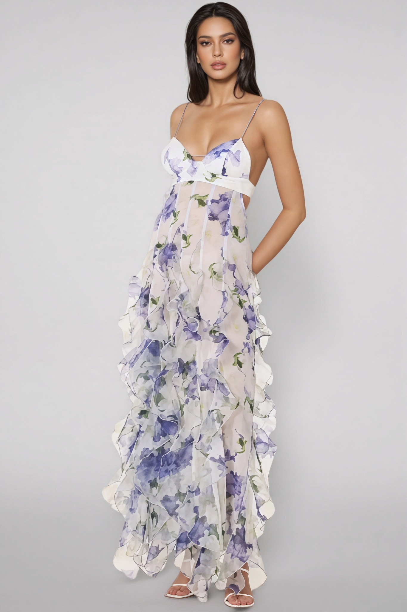 Elwyn Ruffle Transparante Maxi Dress