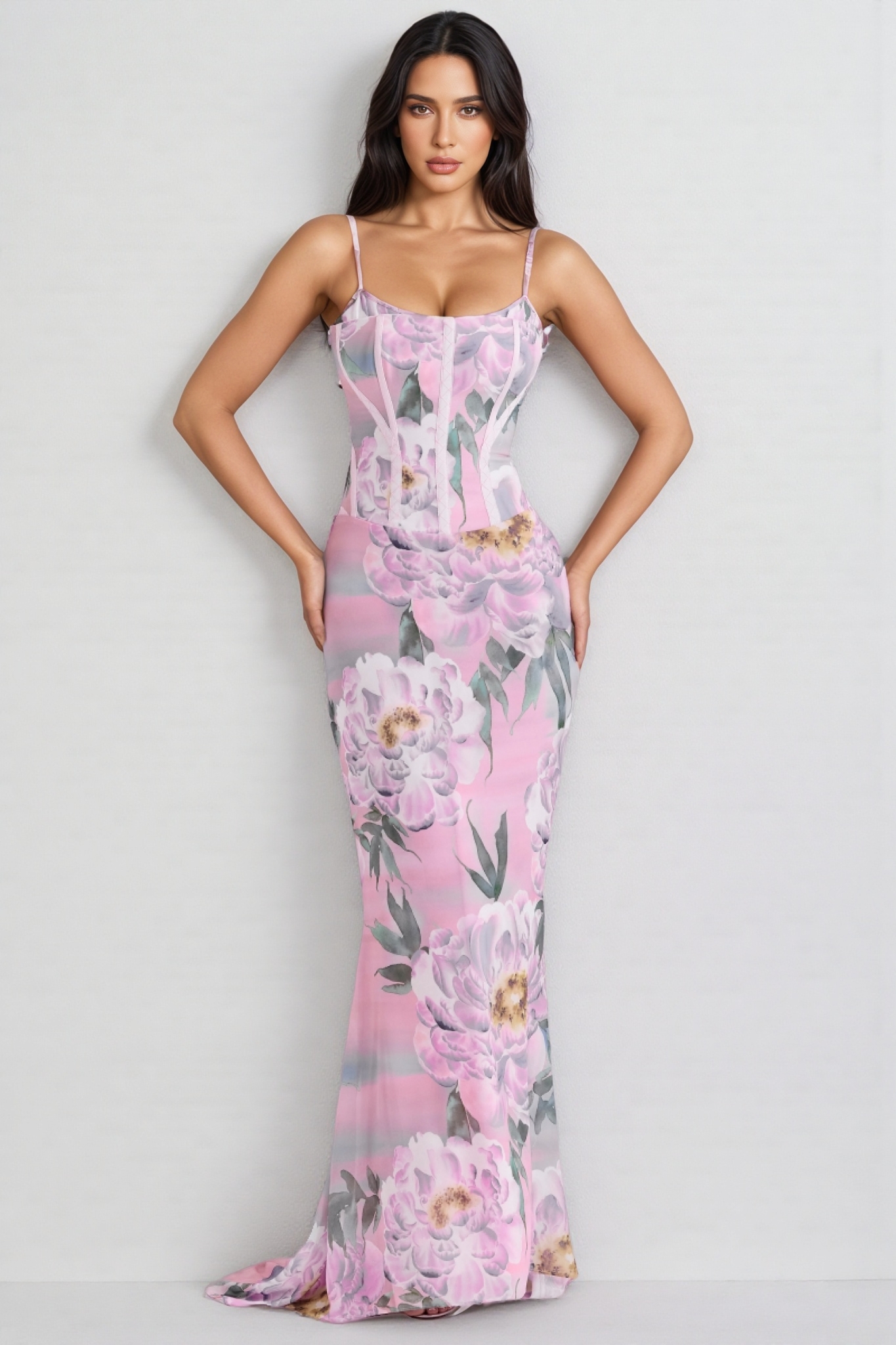 Noely Pink Floral Corset Maxi Dress