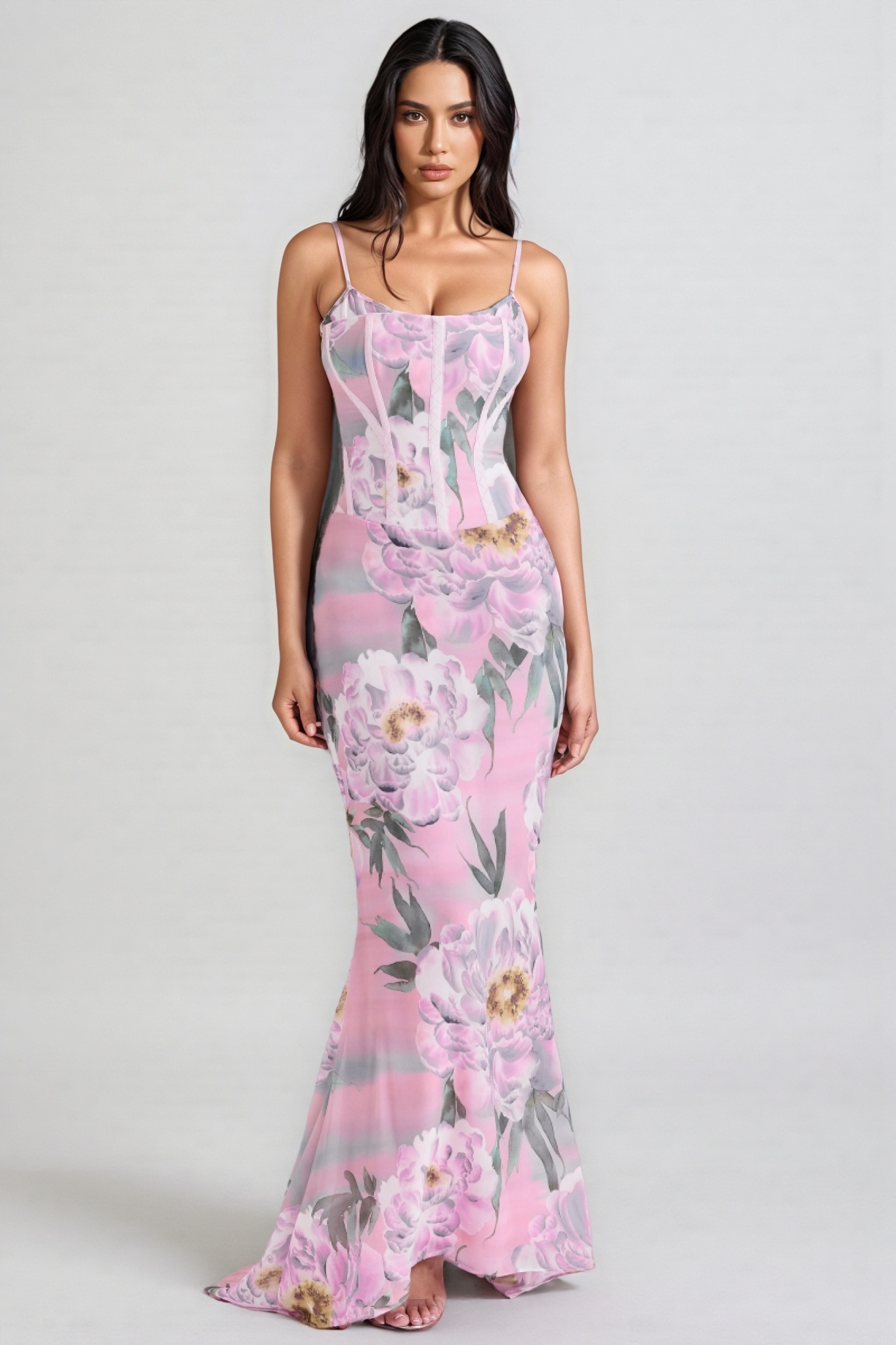 Noely Pink Floral Corset Maxi Dress