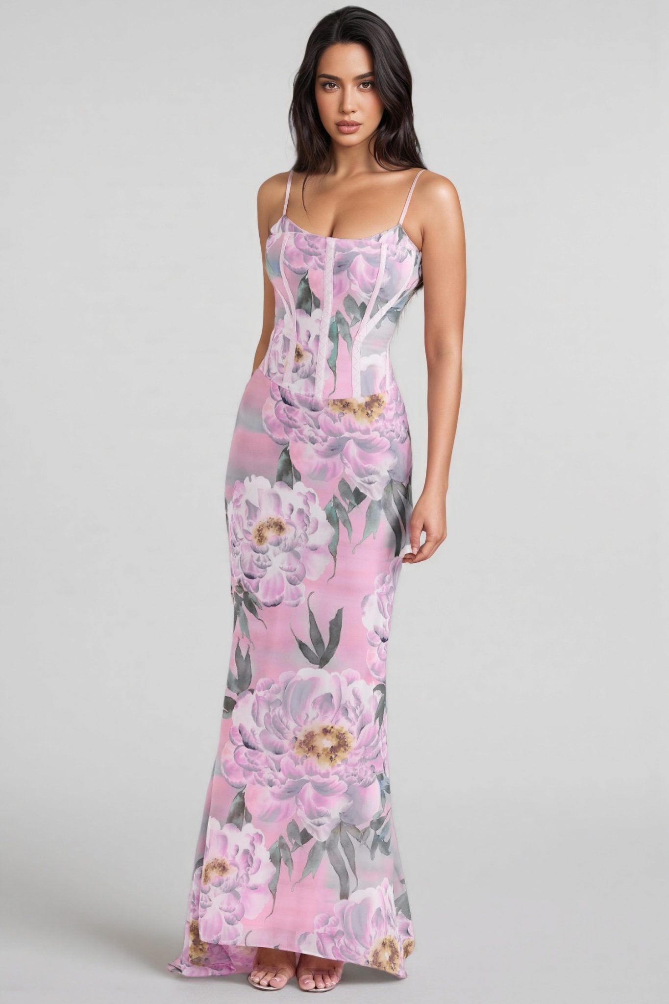 Noely Pink Floral Corset Maxi Dress