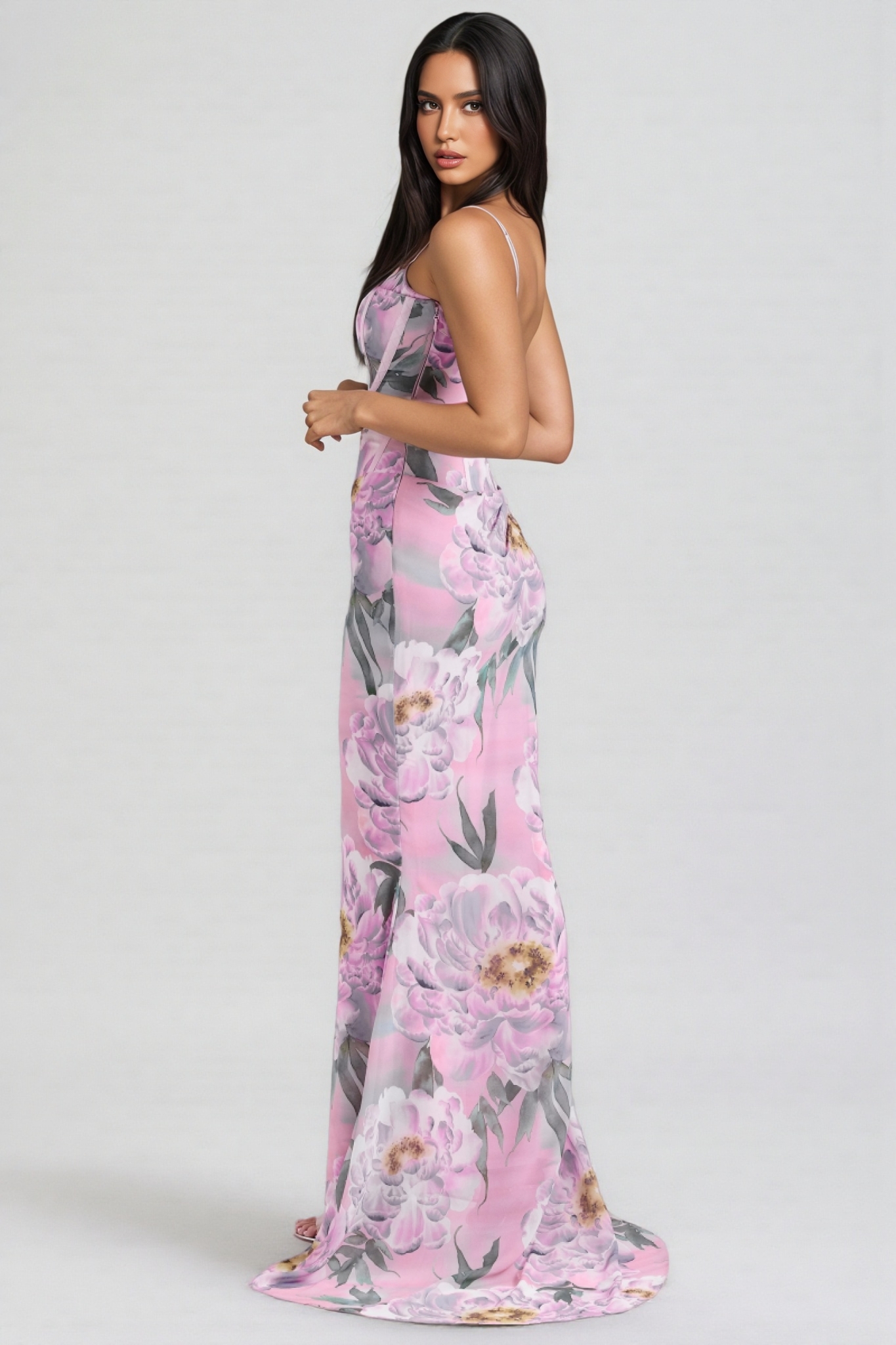 Noely Pink Floral Corset Maxi Dress
