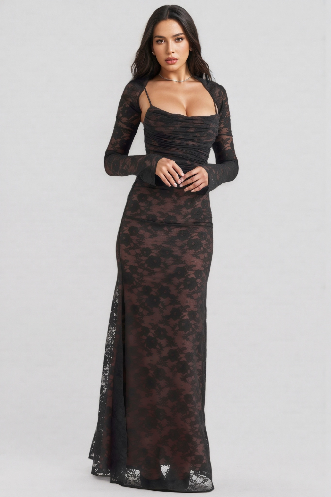 Xaver Black Lace Maxi Dress