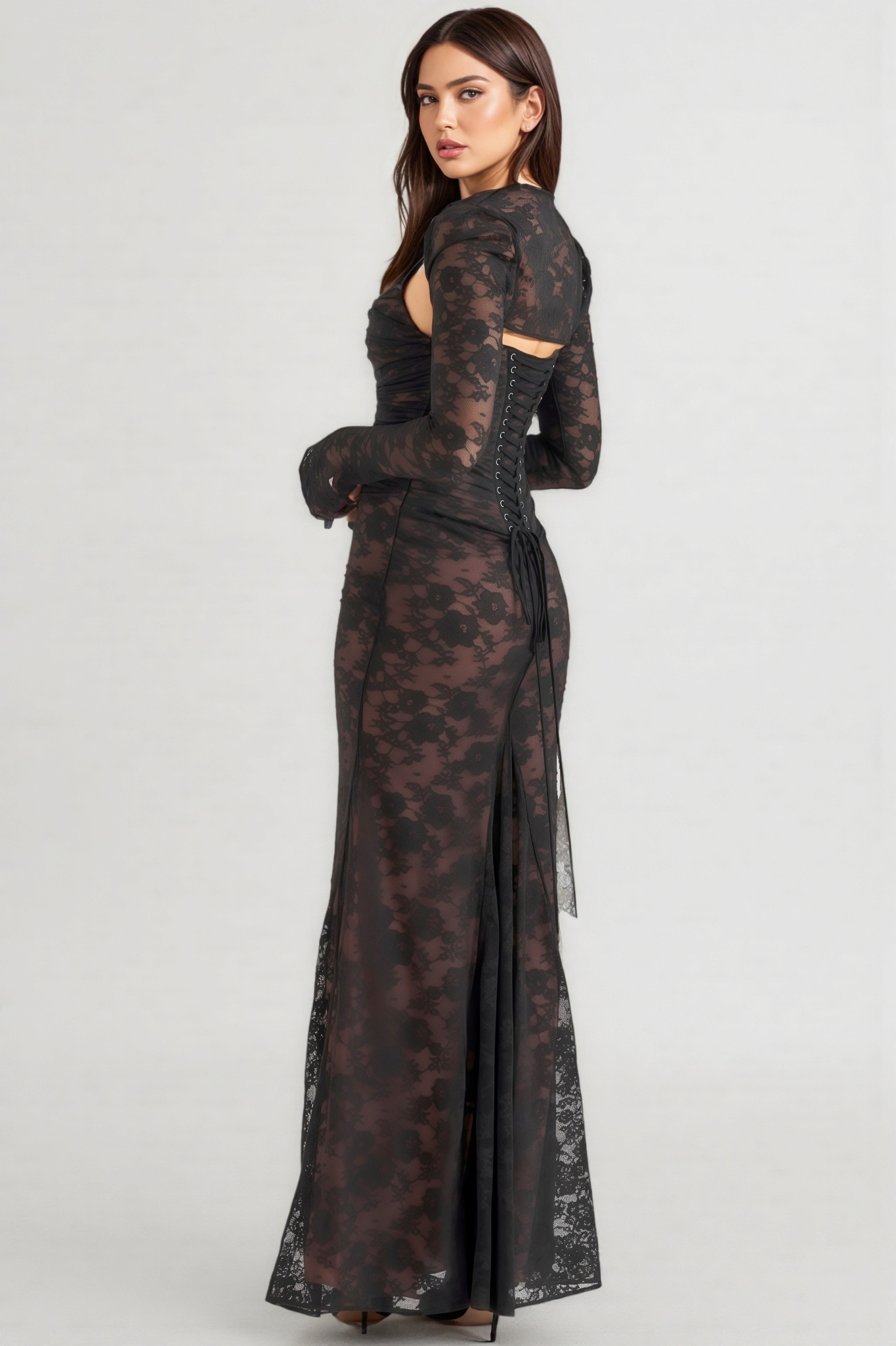 Xaver Black Lace Maxi Dress