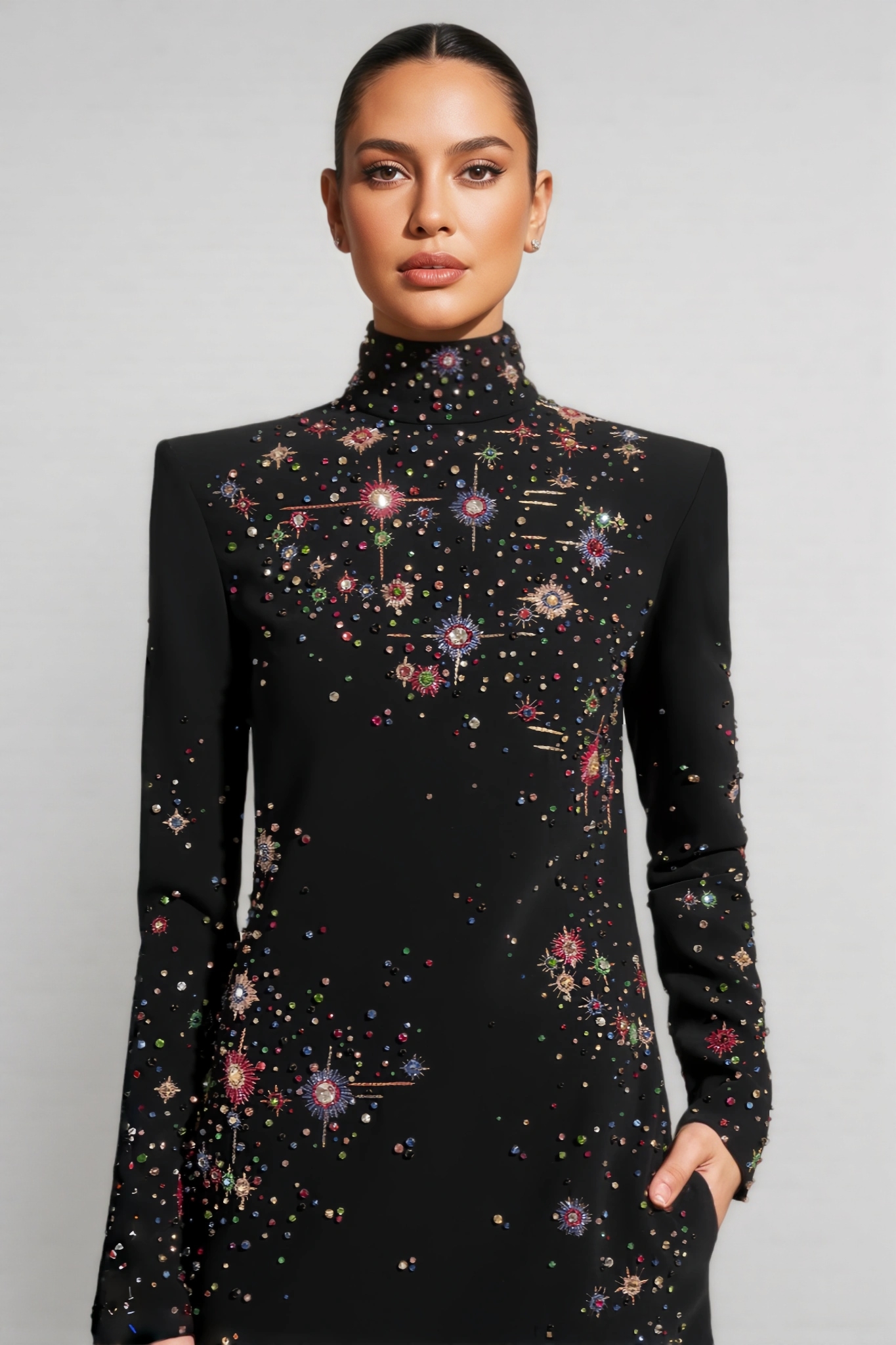 Marge Diamond-Encrusted Long-Sleeved Mini Dress
