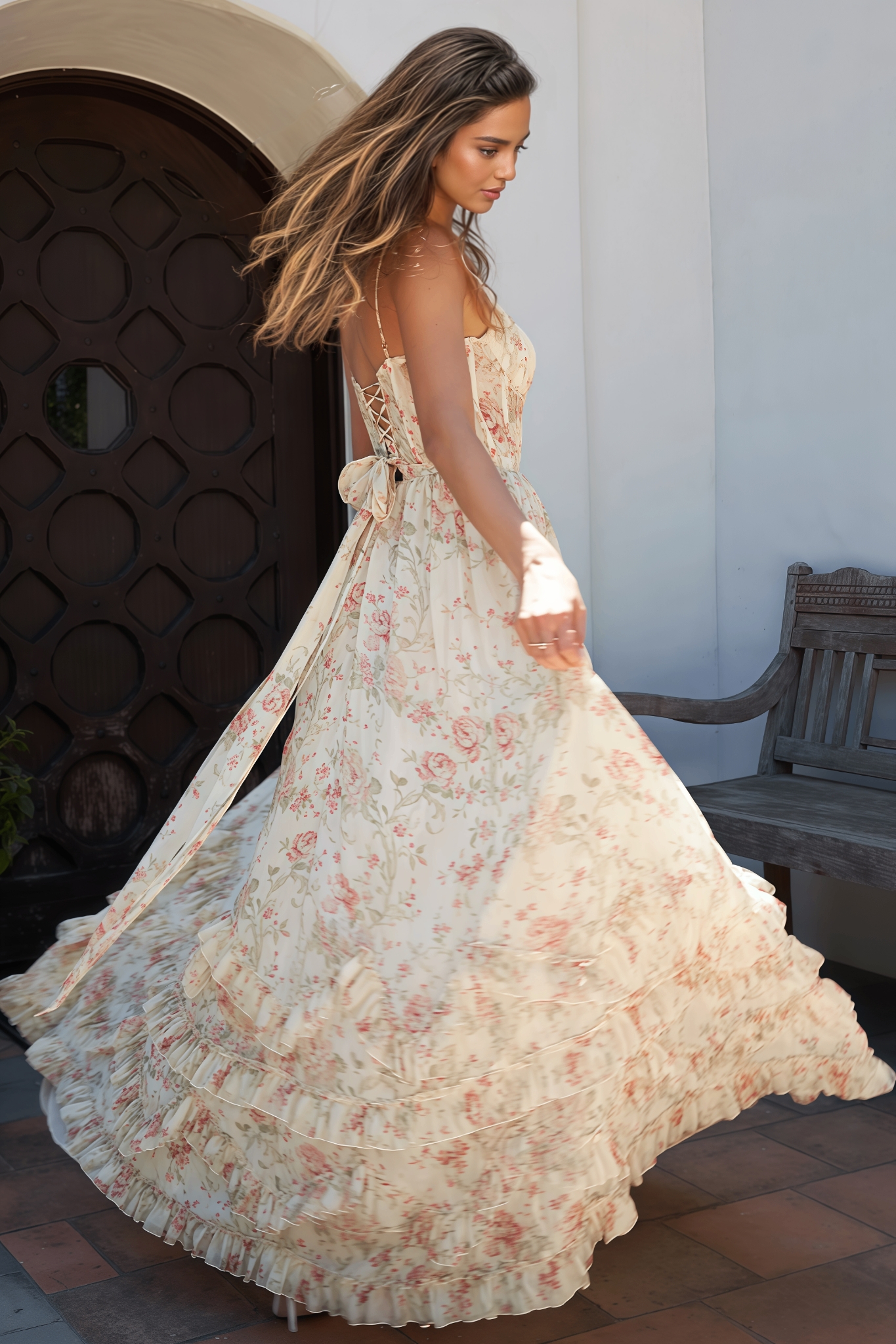 Sablrt Yellow Strapless Floral Maxi Dress