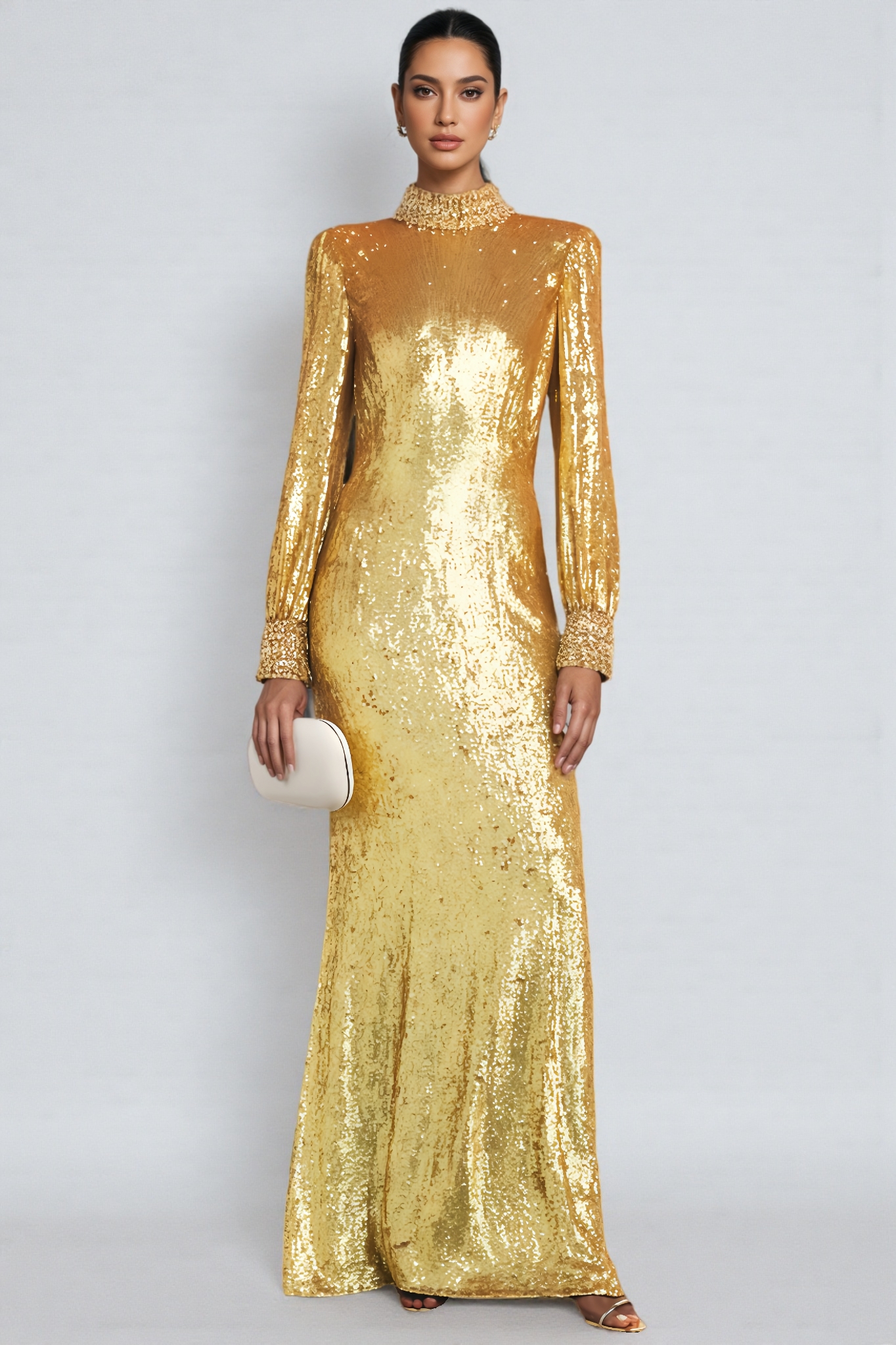 Xiacly Golden Sequin Maxi Dress