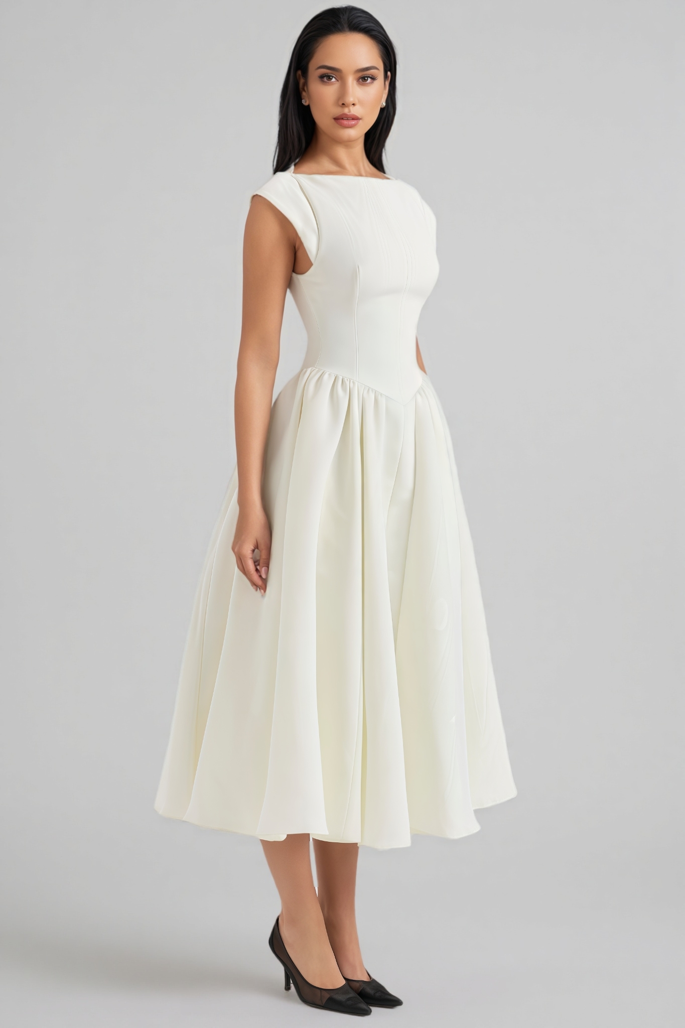 Jovie Ivory Moire Satin Midi Dress