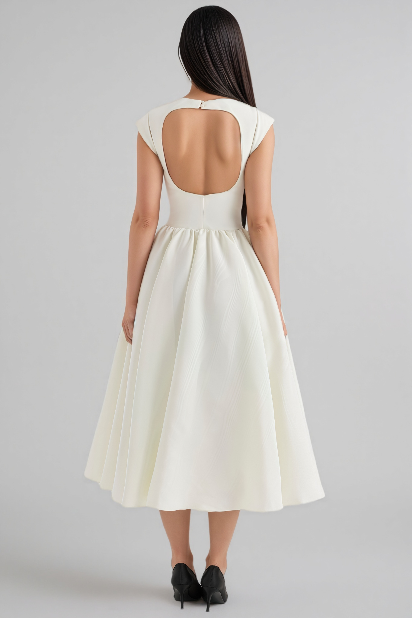 Jovie Ivory Moire Satin Midi Dress