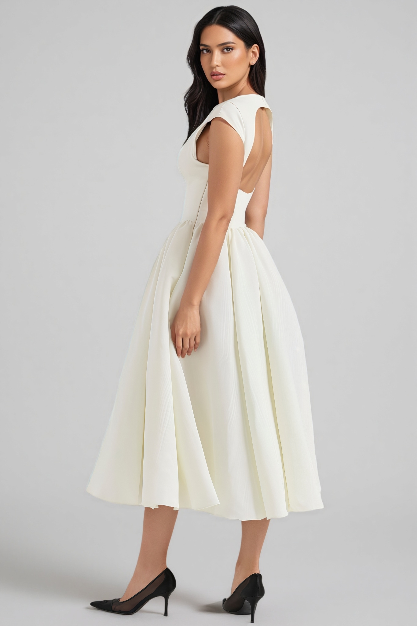 Jovie Ivory Moire Satin Midi Dress