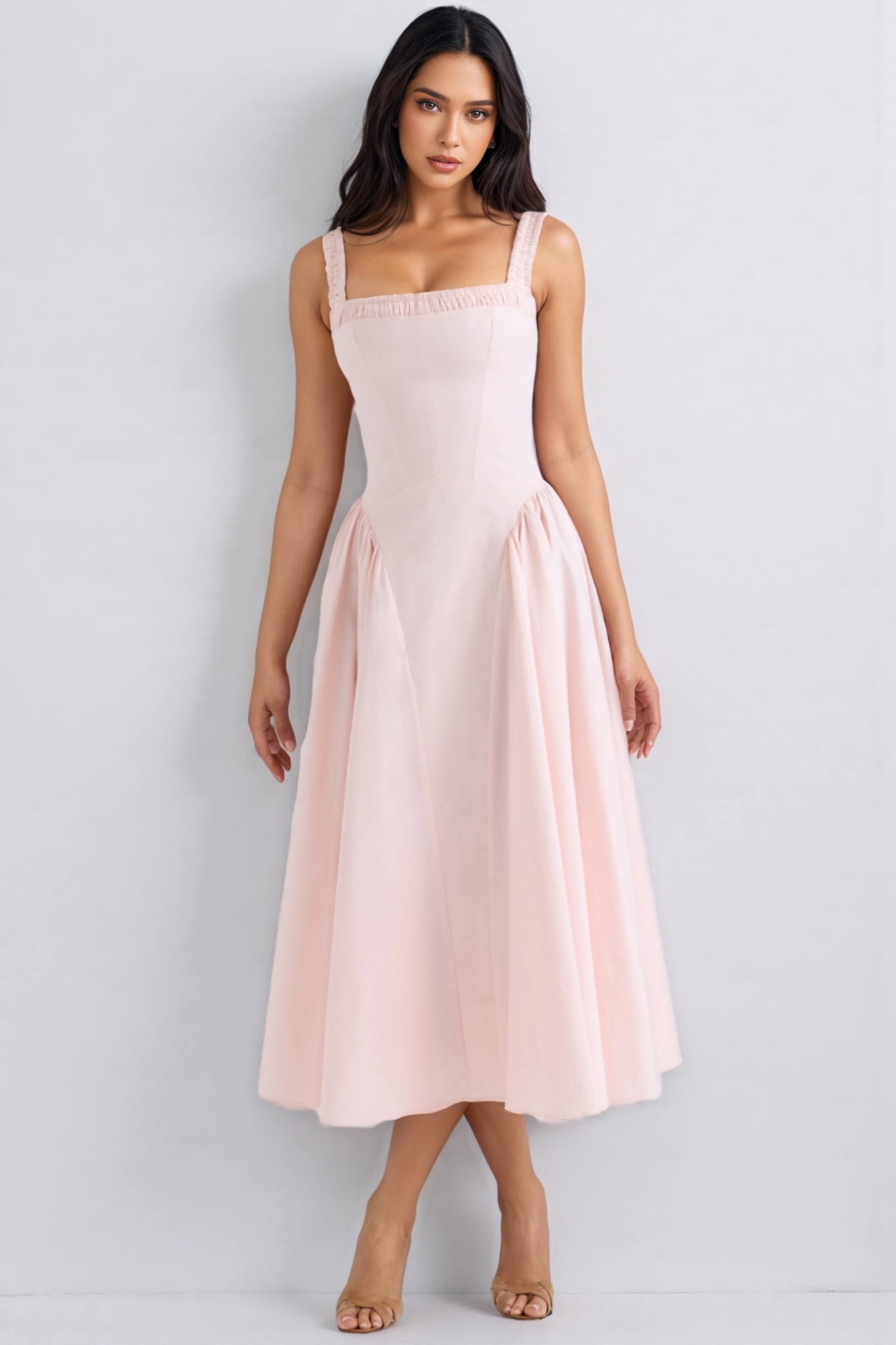 Thora Rose Pink Stretch Cotton Midi Dress