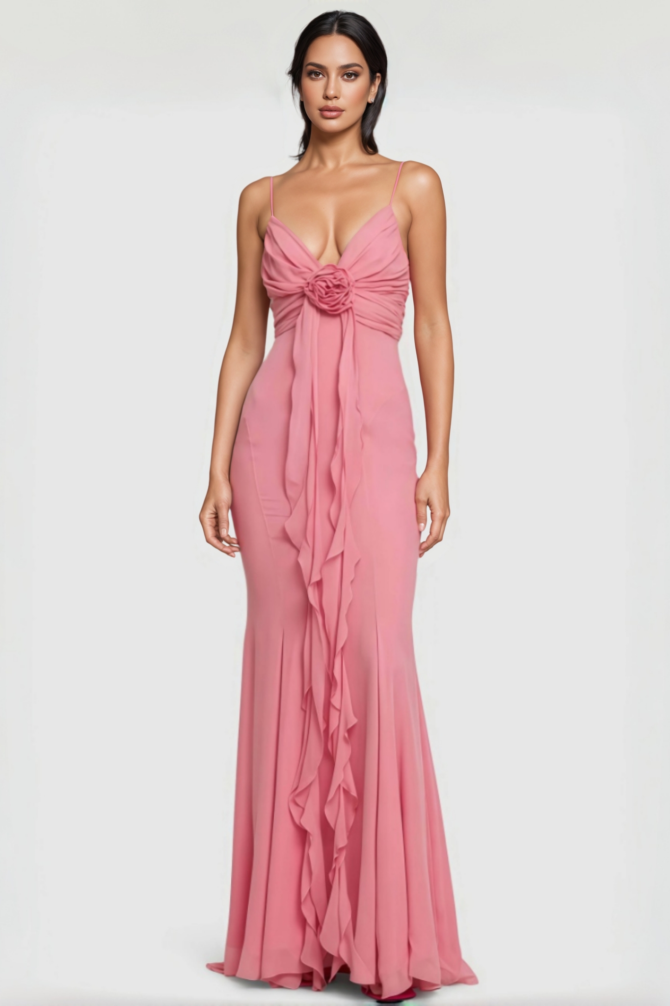 Xinia Pink 3D Flower Backless Maxi Dress