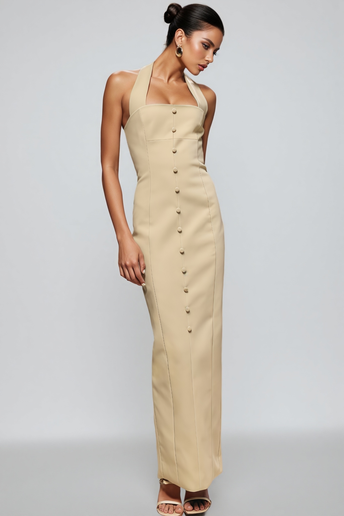 Alint Woven Halter Button Maxi Dress