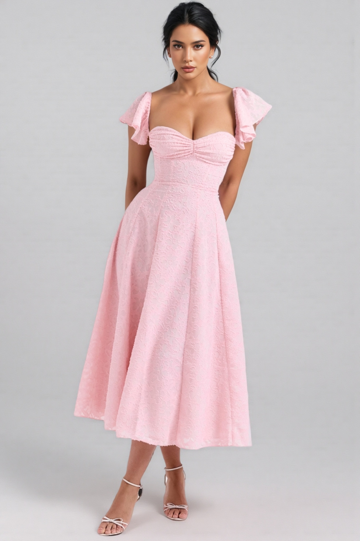 Kinsle Pink Floral Jacquard Midi Dress