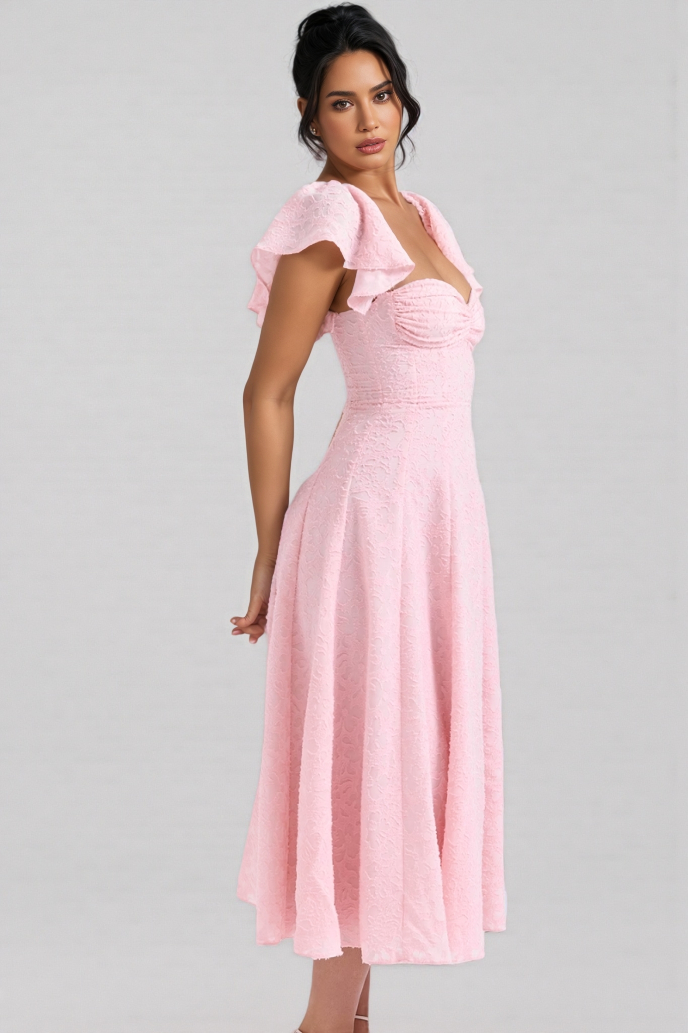 Kinsle Pink Floral Jacquard Midi Dress