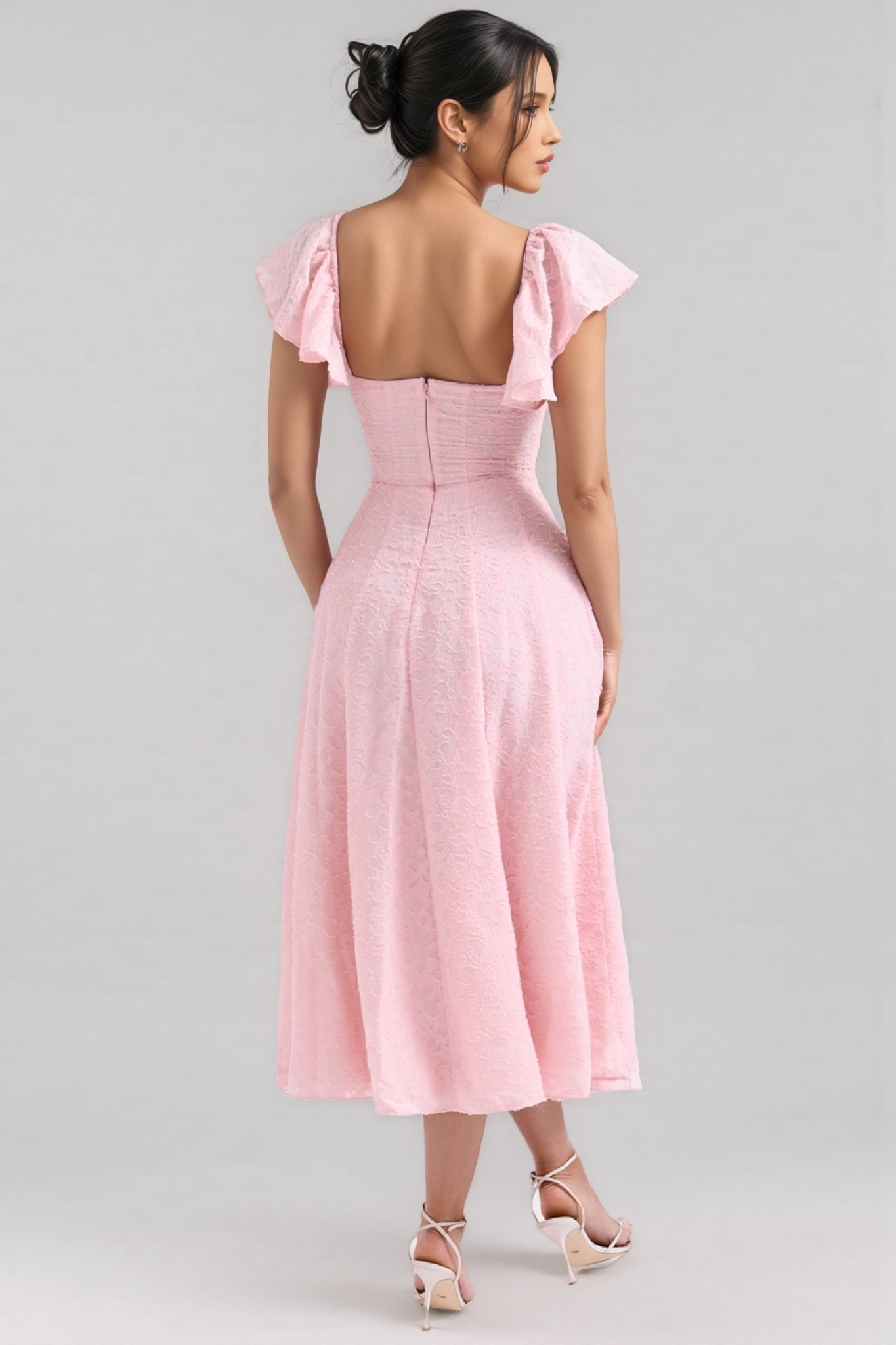 Kinsle Pink Floral Jacquard Midi Dress