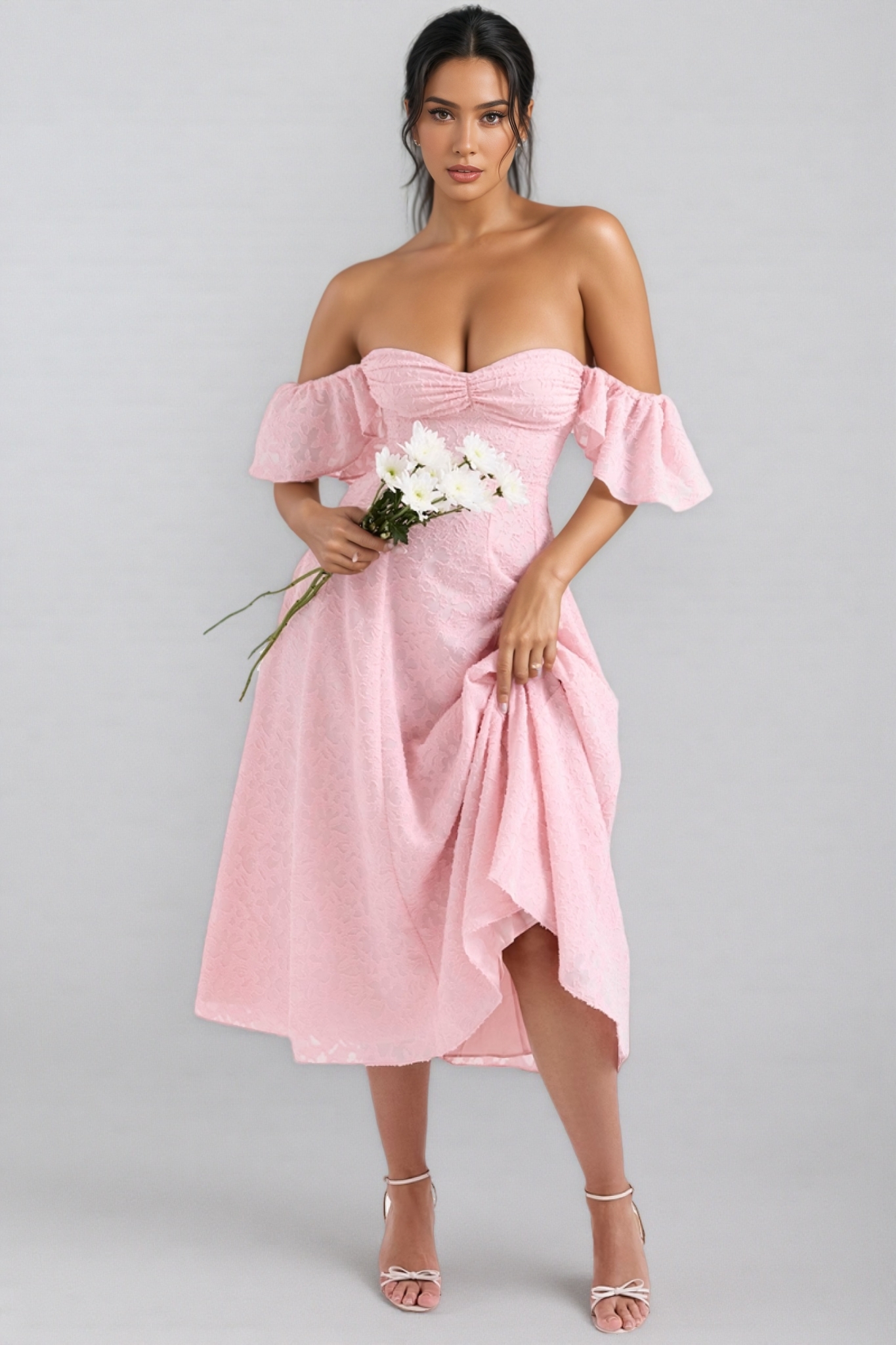 Kinsle Pink Floral Jacquard Midi Dress