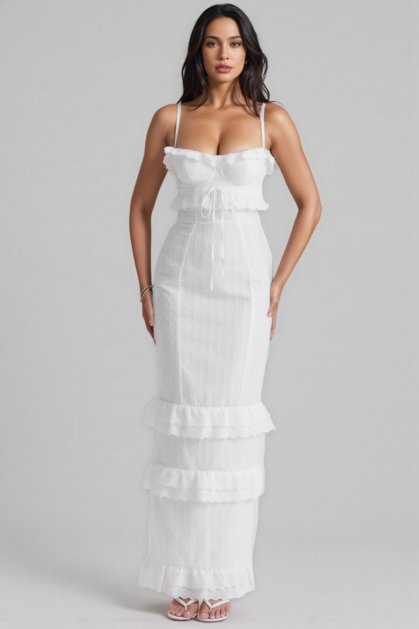 Imani Solid Embroidered Sleeveless Midi Dress