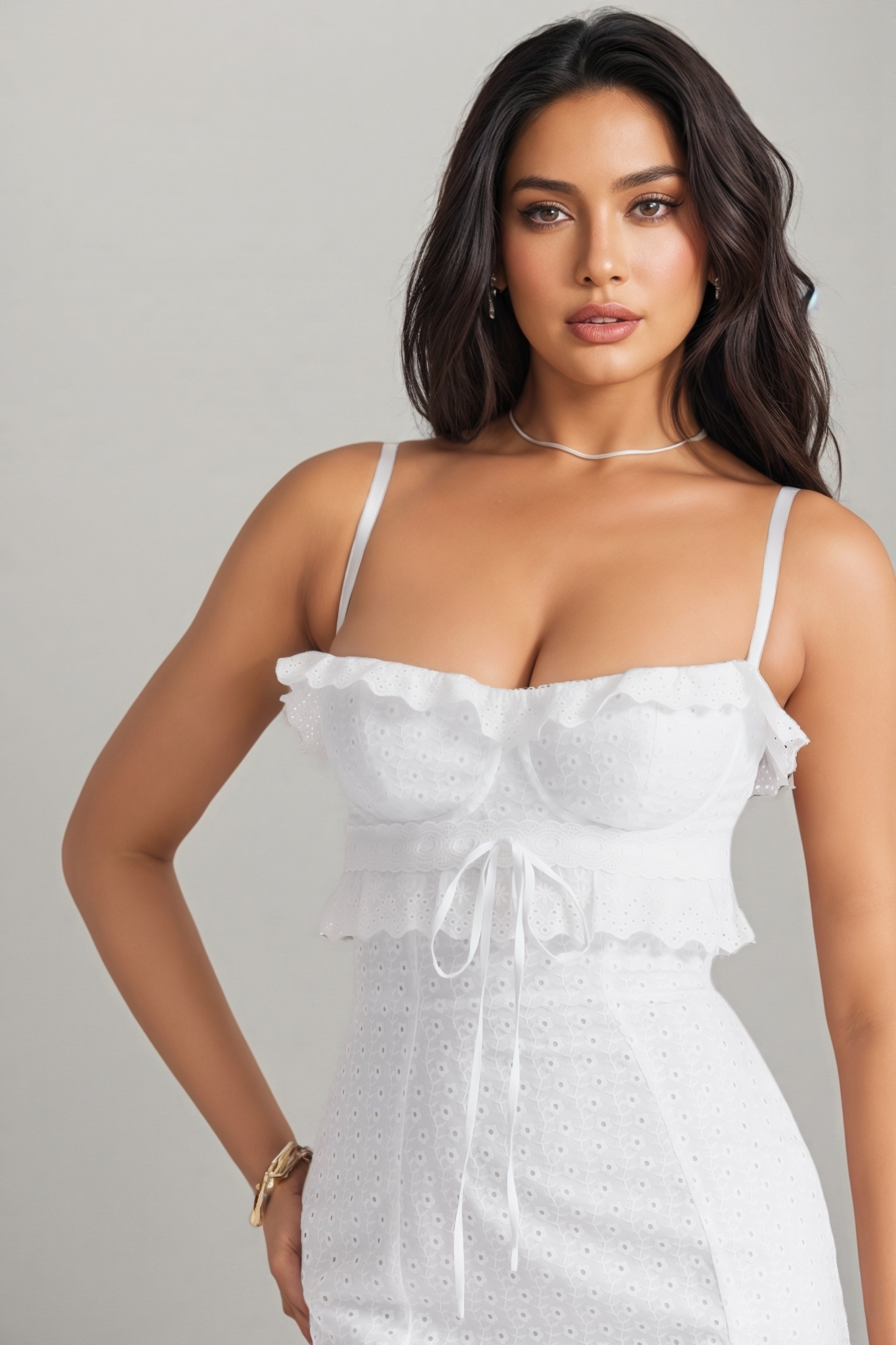 Imani Solid Embroidered Sleeveless Midi Dress