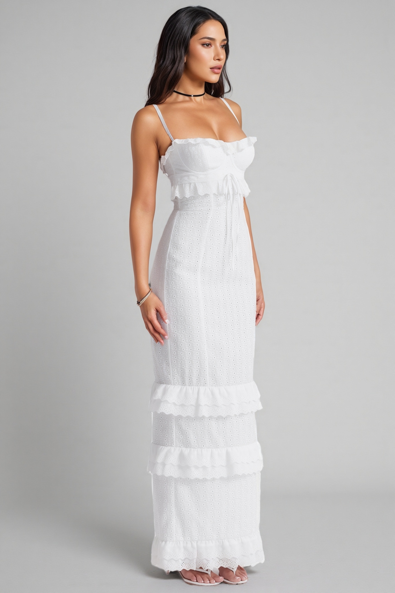 Imani Solid Embroidered Sleeveless Midi Dress