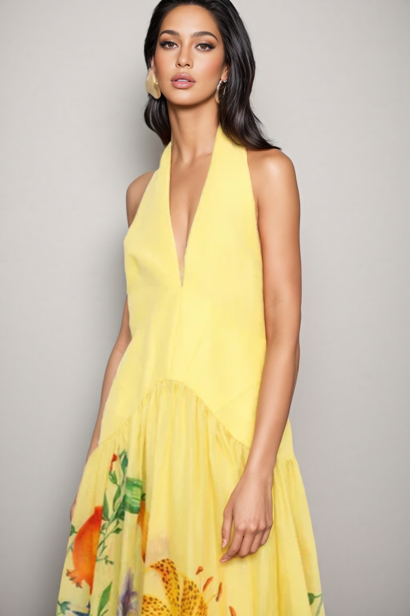 Hunte Yellow Floral Backless Maxi Dress