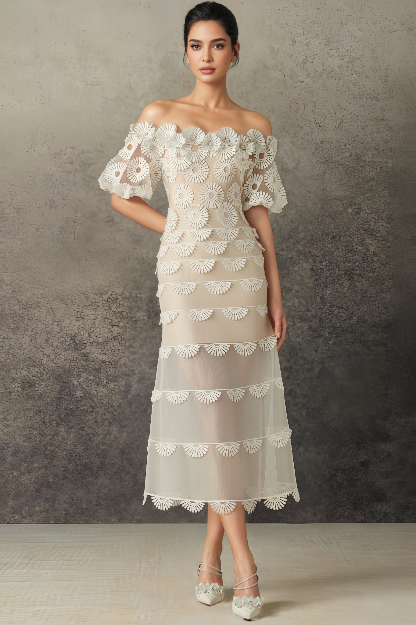 Yara 3D Floral Lace Midi Dress
