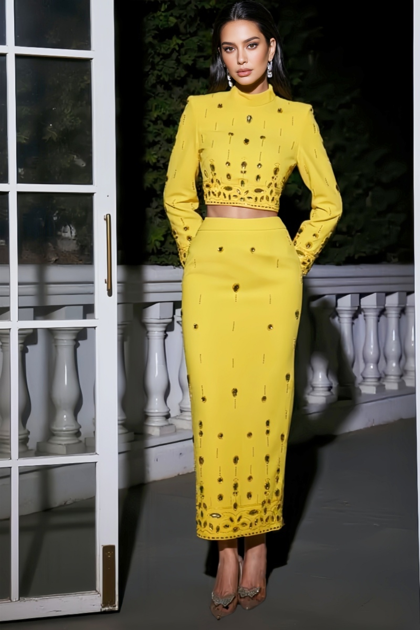 Yenia Beaded Short Top Maxi Dress Two-Piece Set