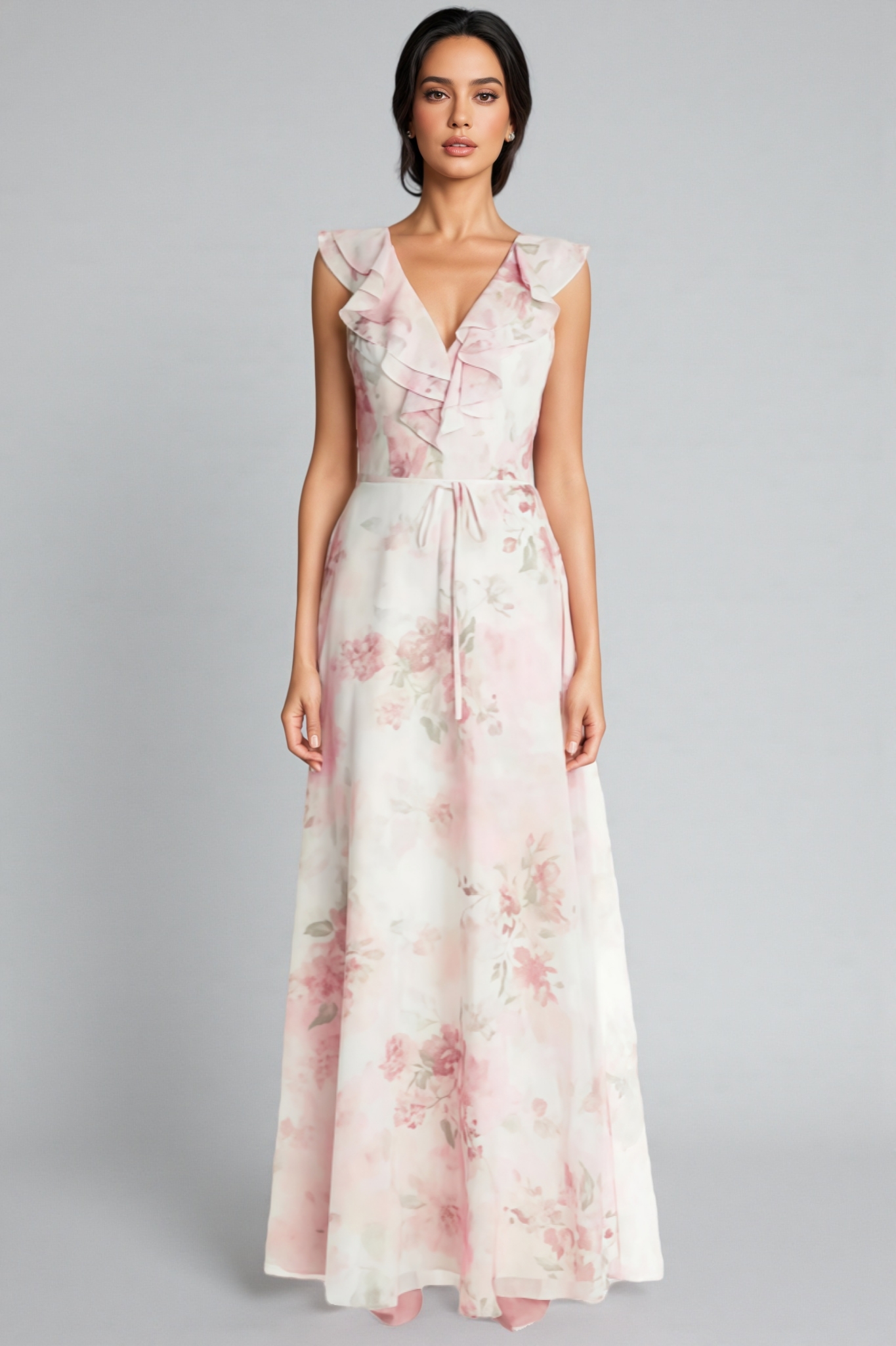Yuna Floral Frill Sleeveless Maxi Dress