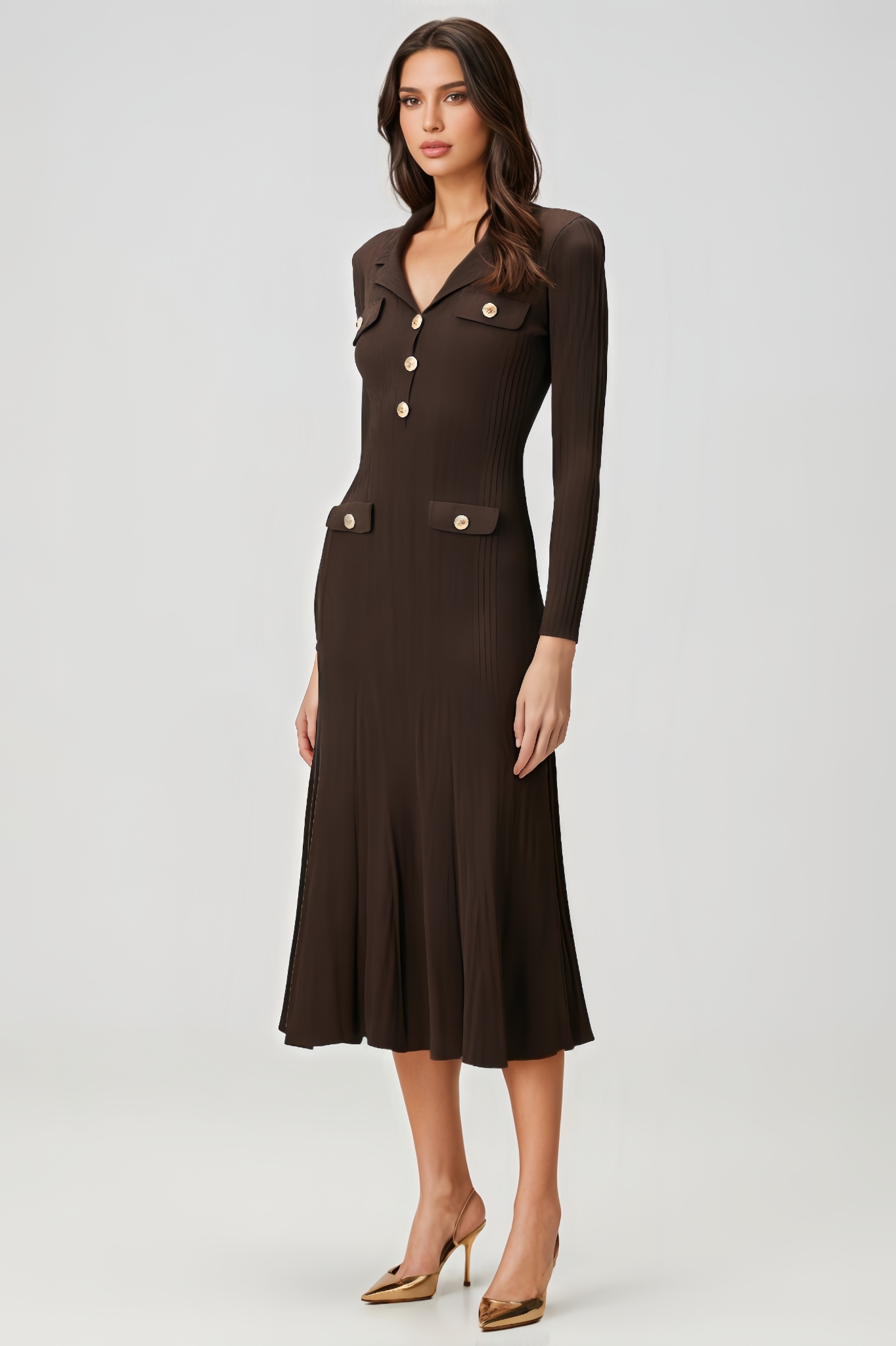 Miley Brown Rib Cocktail Midi Dress