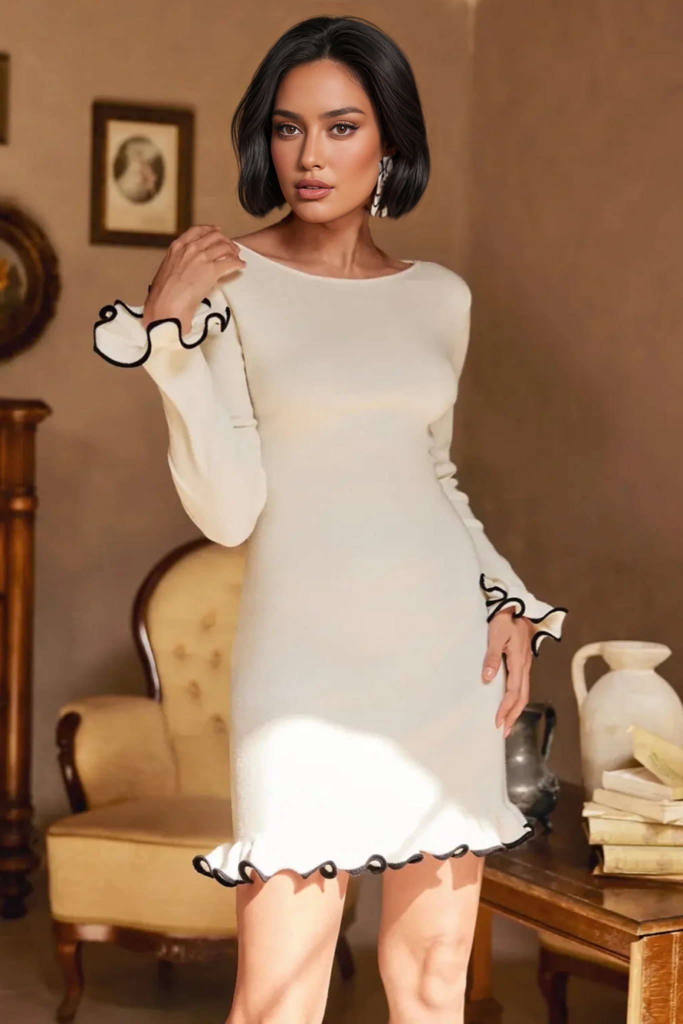 Nerissa Lotus leaf edge Mini Dress