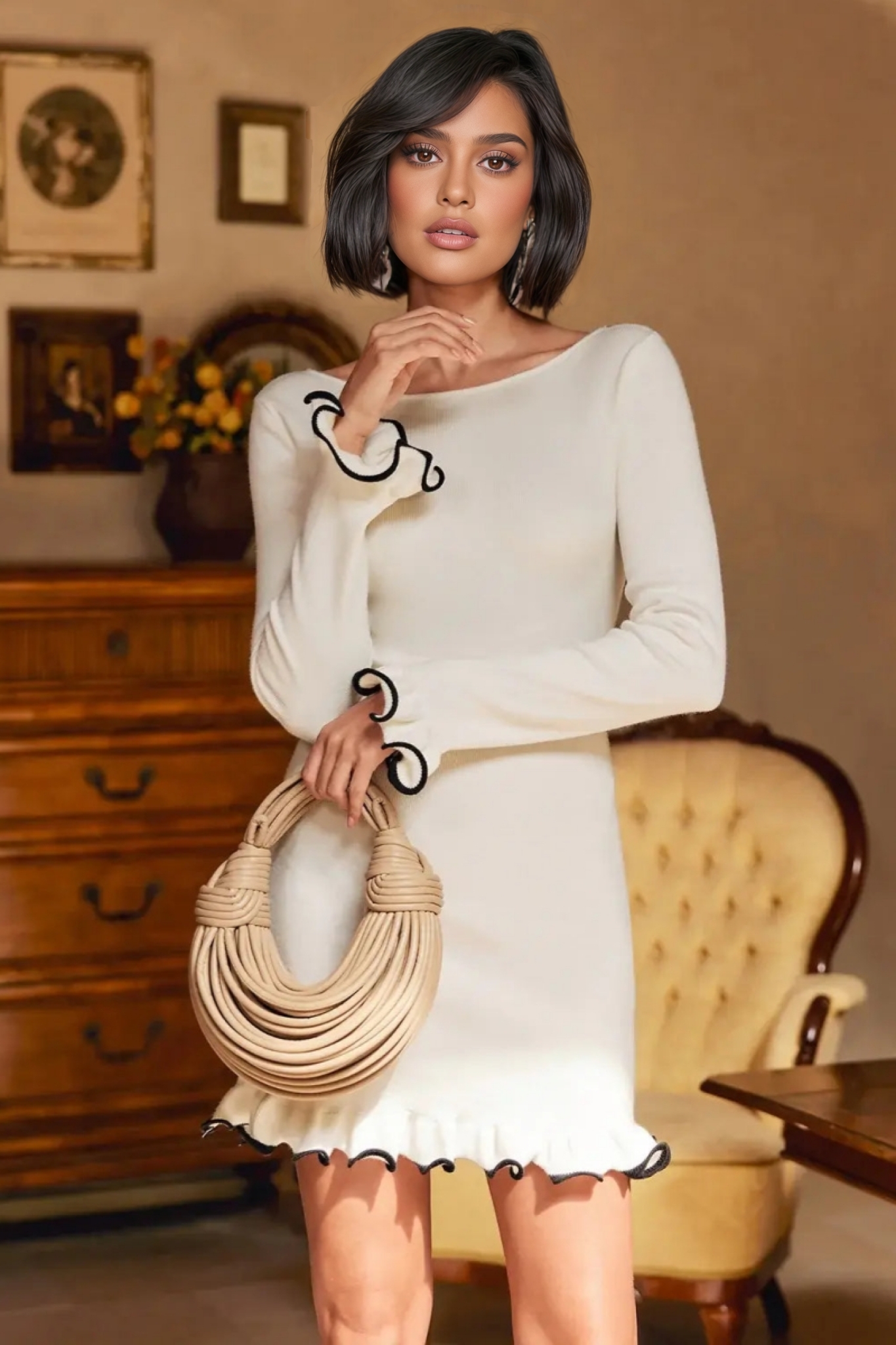 Nerissa Lotus leaf edge Mini Dress