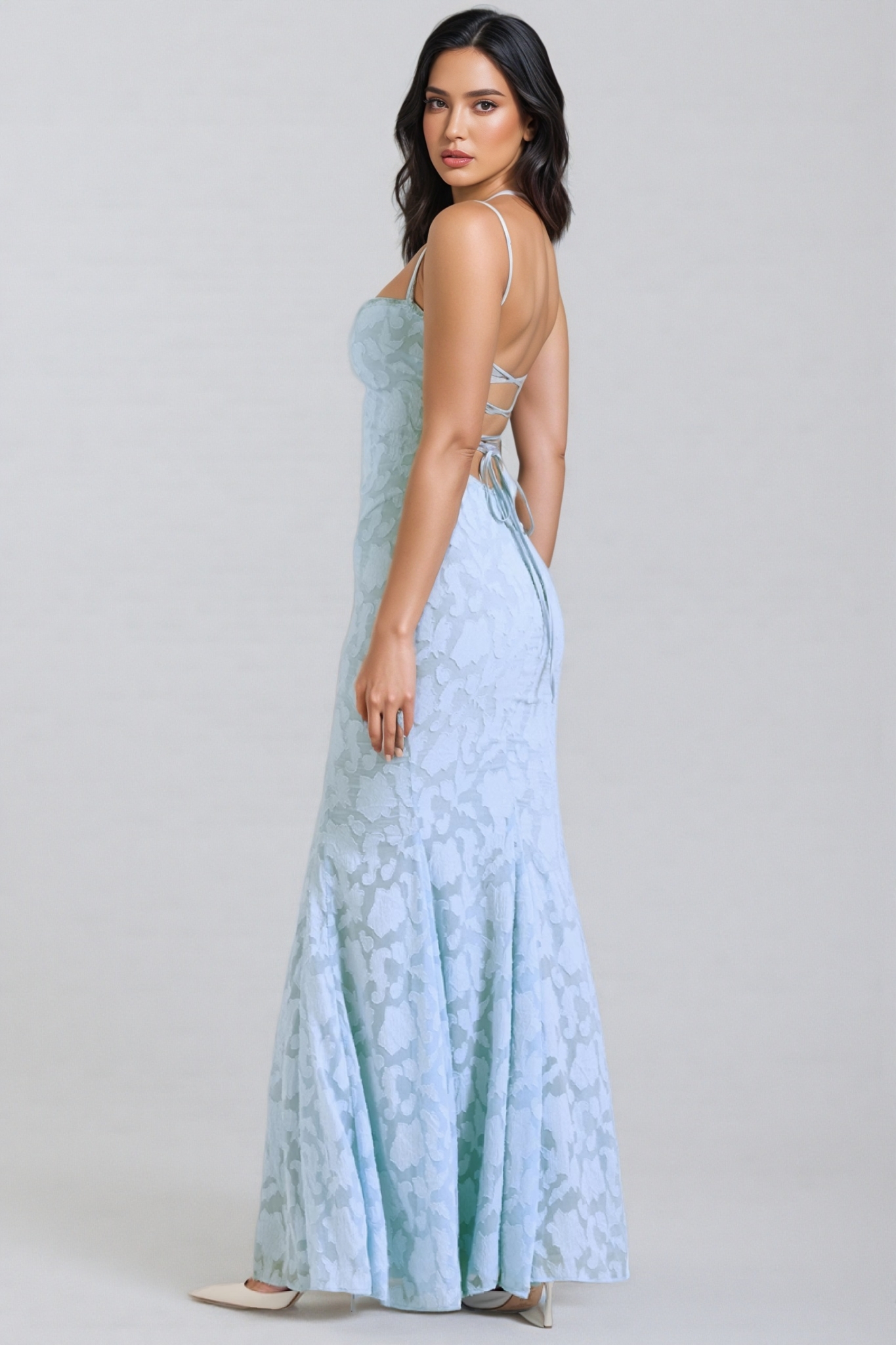 Varenf Bluebell Lace Up Back Maxi Dress