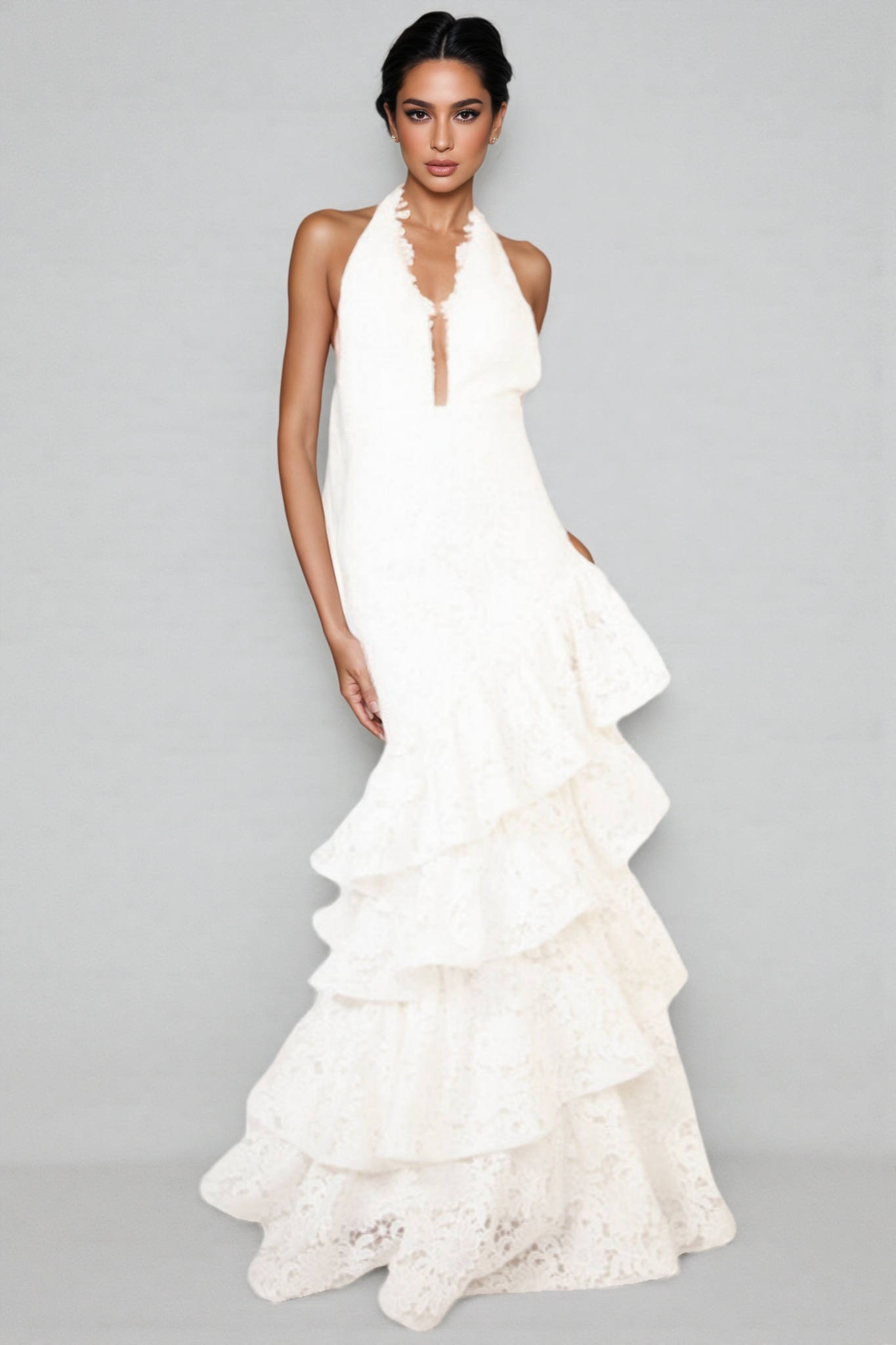 Yaric Halter Backless Cake Maxi Dress