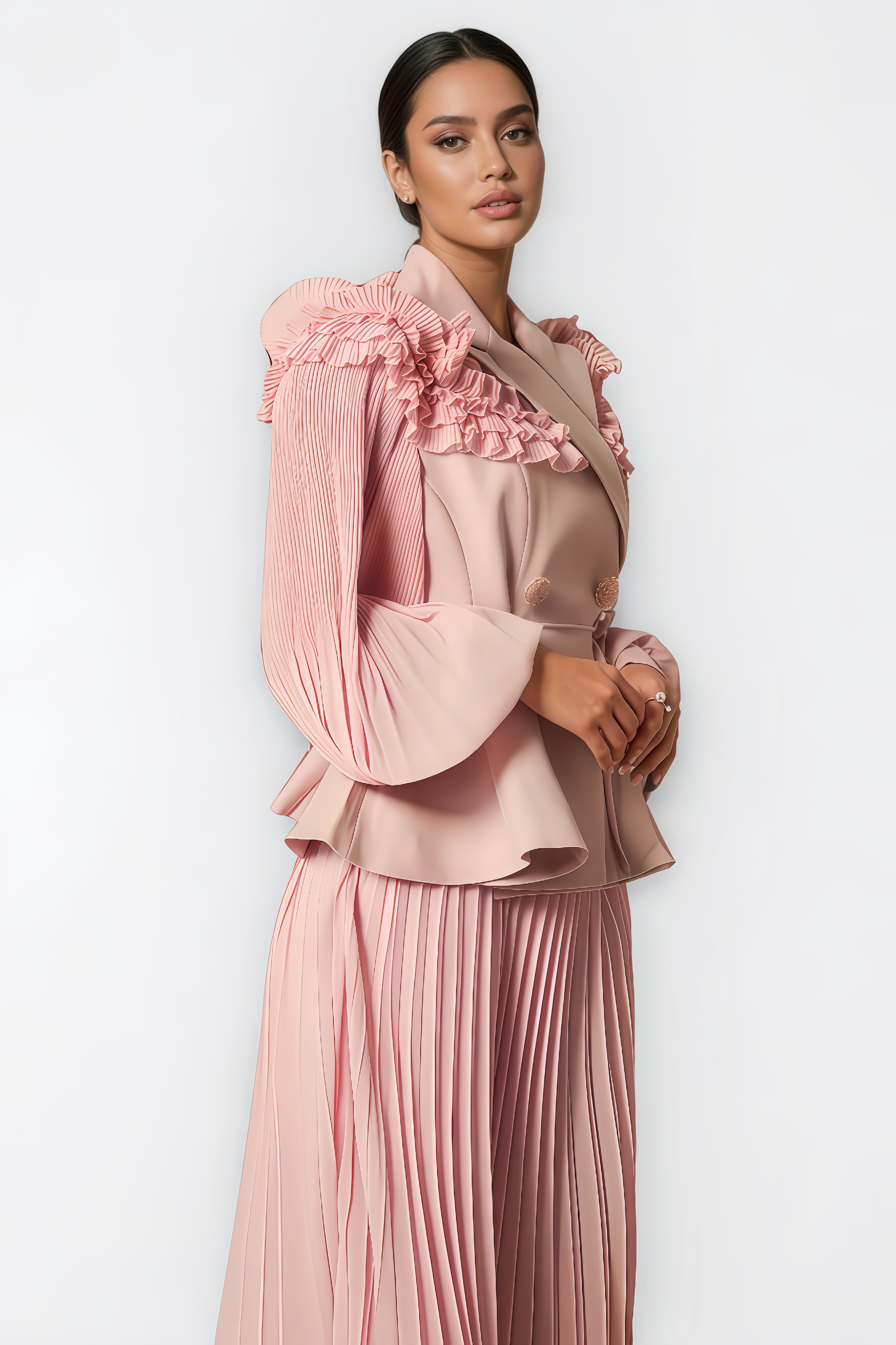 Leif Double Breasted Pleated Maxi Dress Set