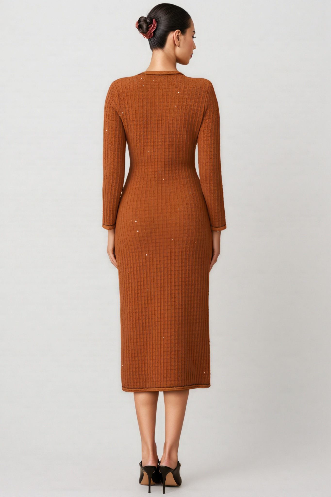 Tereza Crystal Button Tweed Midi Dress