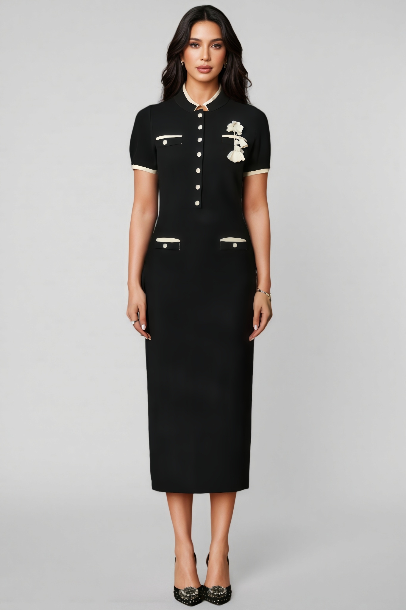 Lani Floral Applique Midi Dress