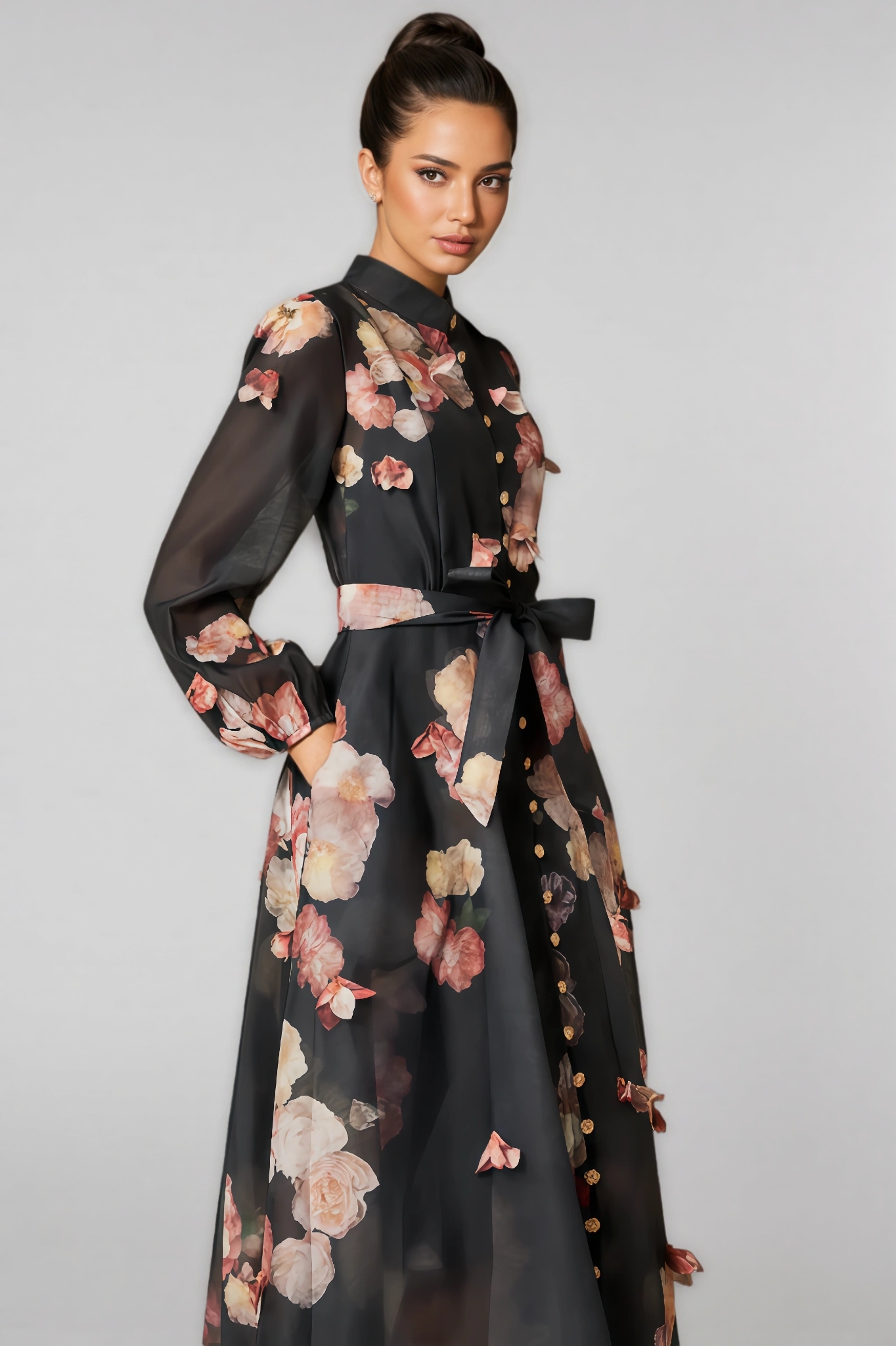 Vako Printed Long-Sleeved Midi Dress