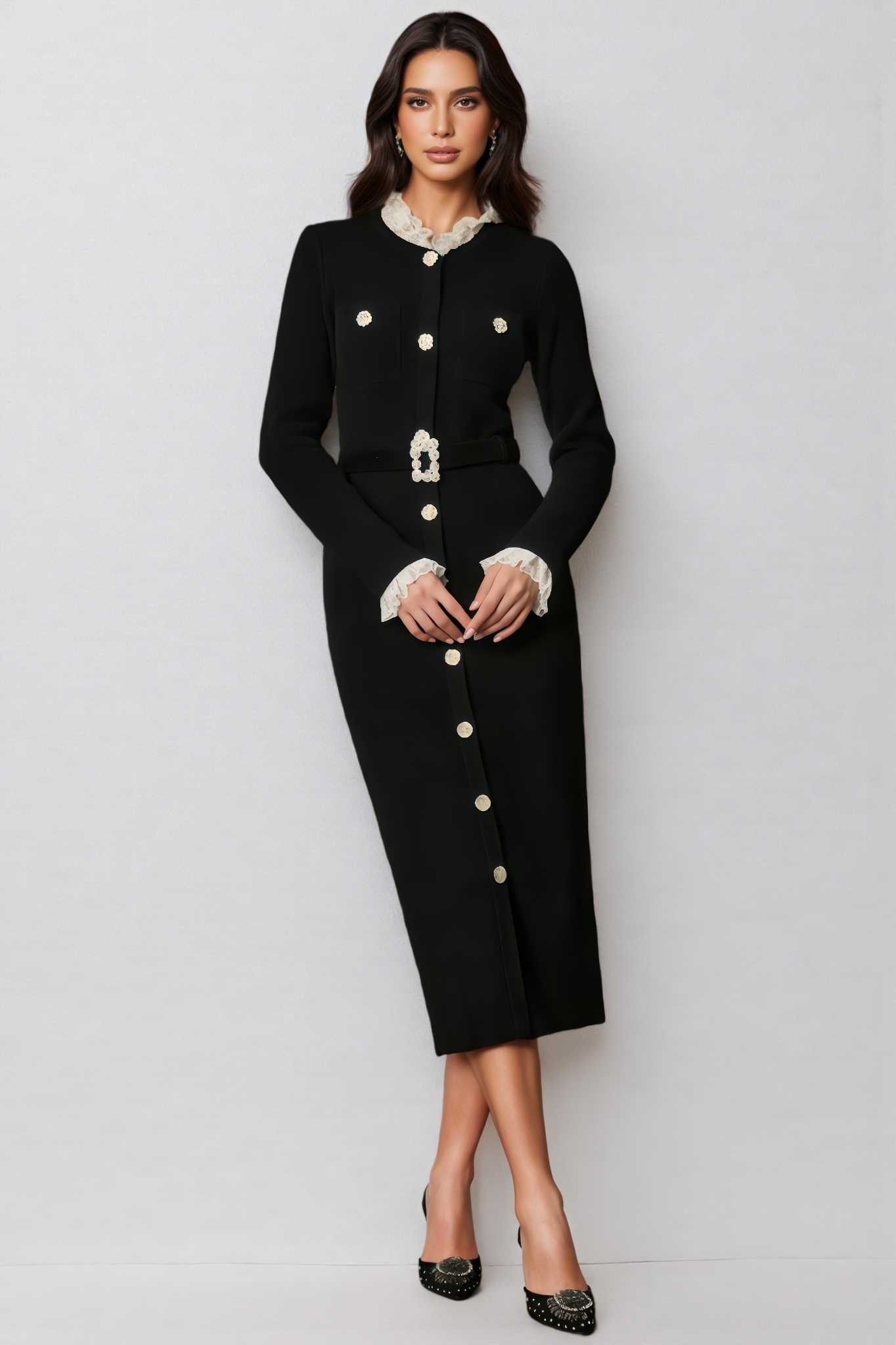 Emta Ruffle Trim Knit Midi Dress