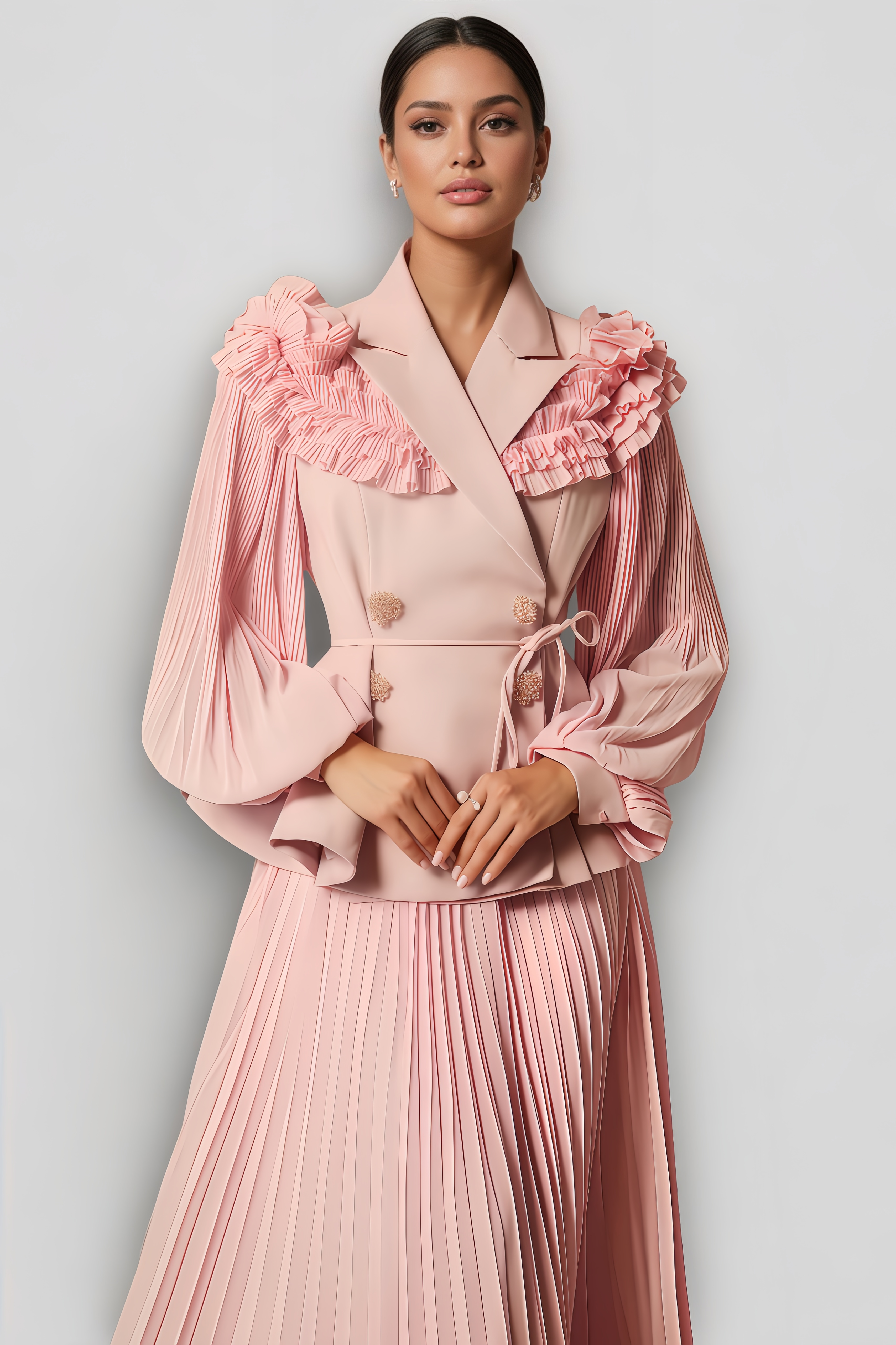 Leif Double Breasted Pleated Maxi Dress Set