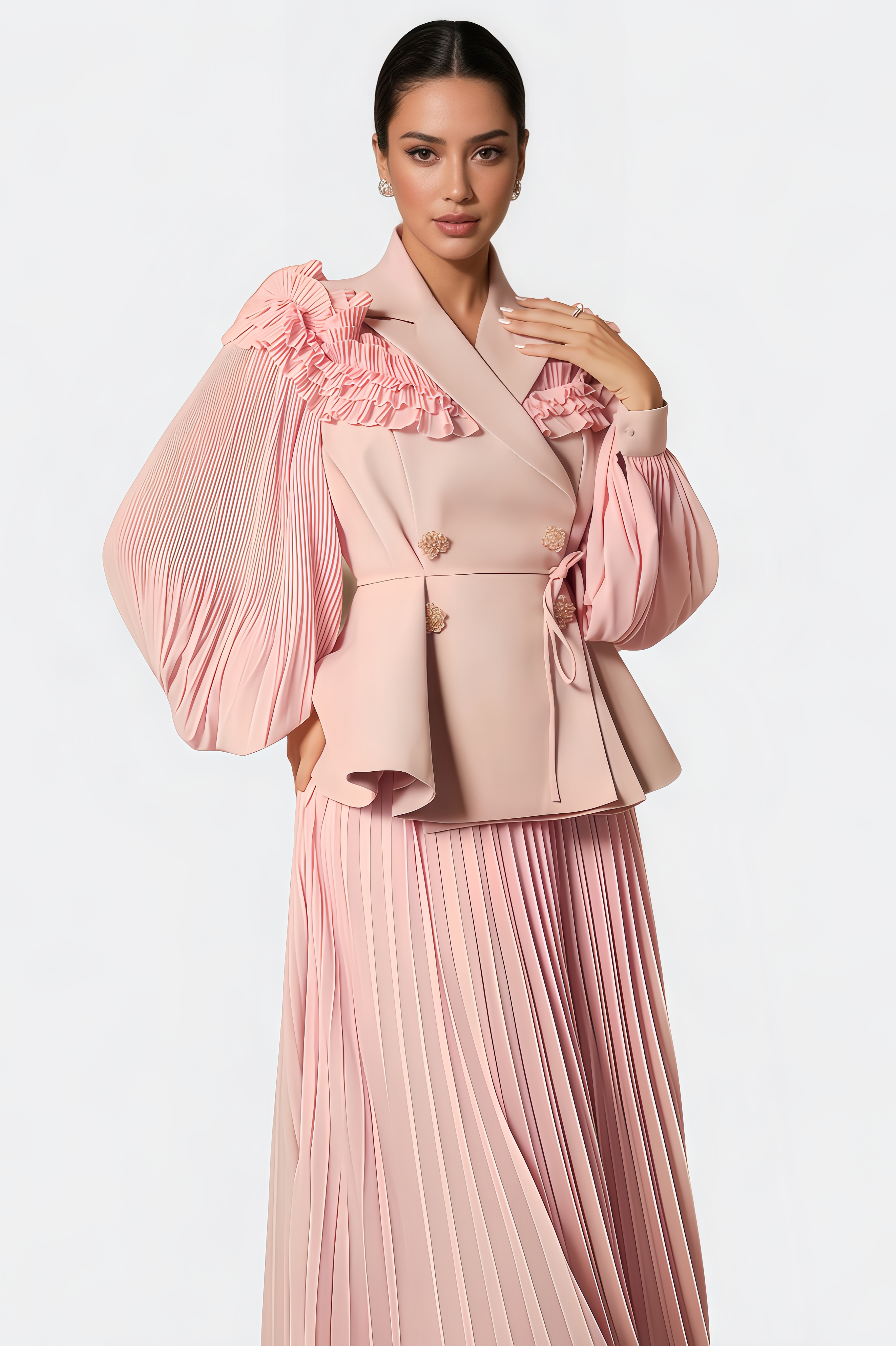 Leif Double Breasted Pleated Maxi Dress Set