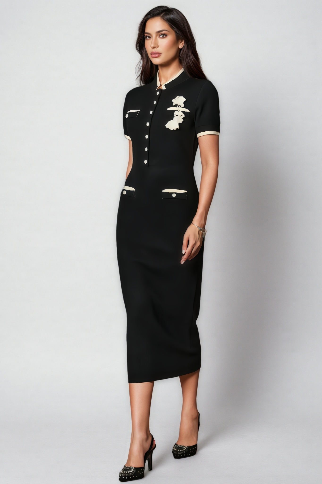 Lani Floral Applique Midi Dress