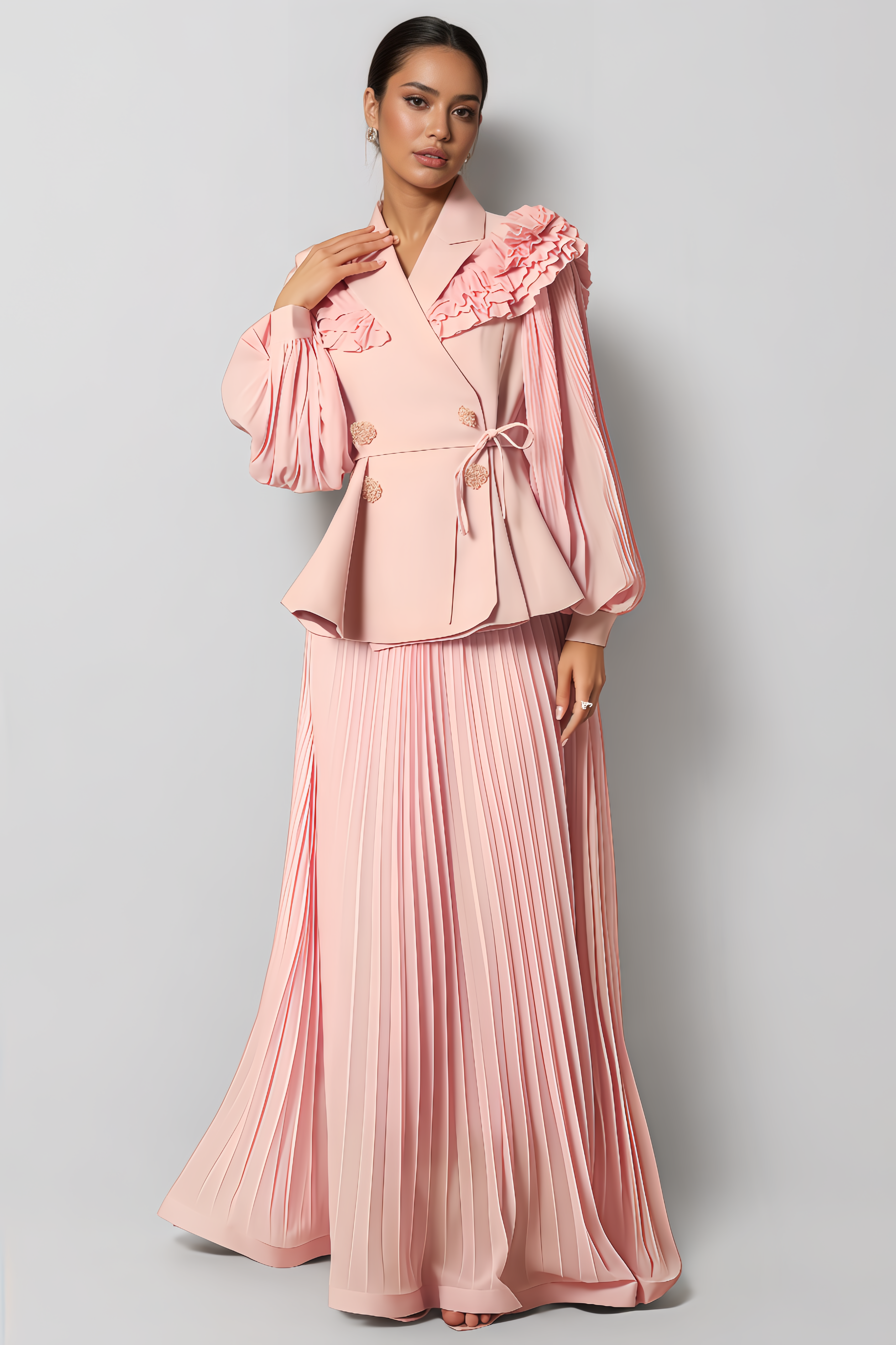 Leif Double Breasted Pleated Maxi Dress Set