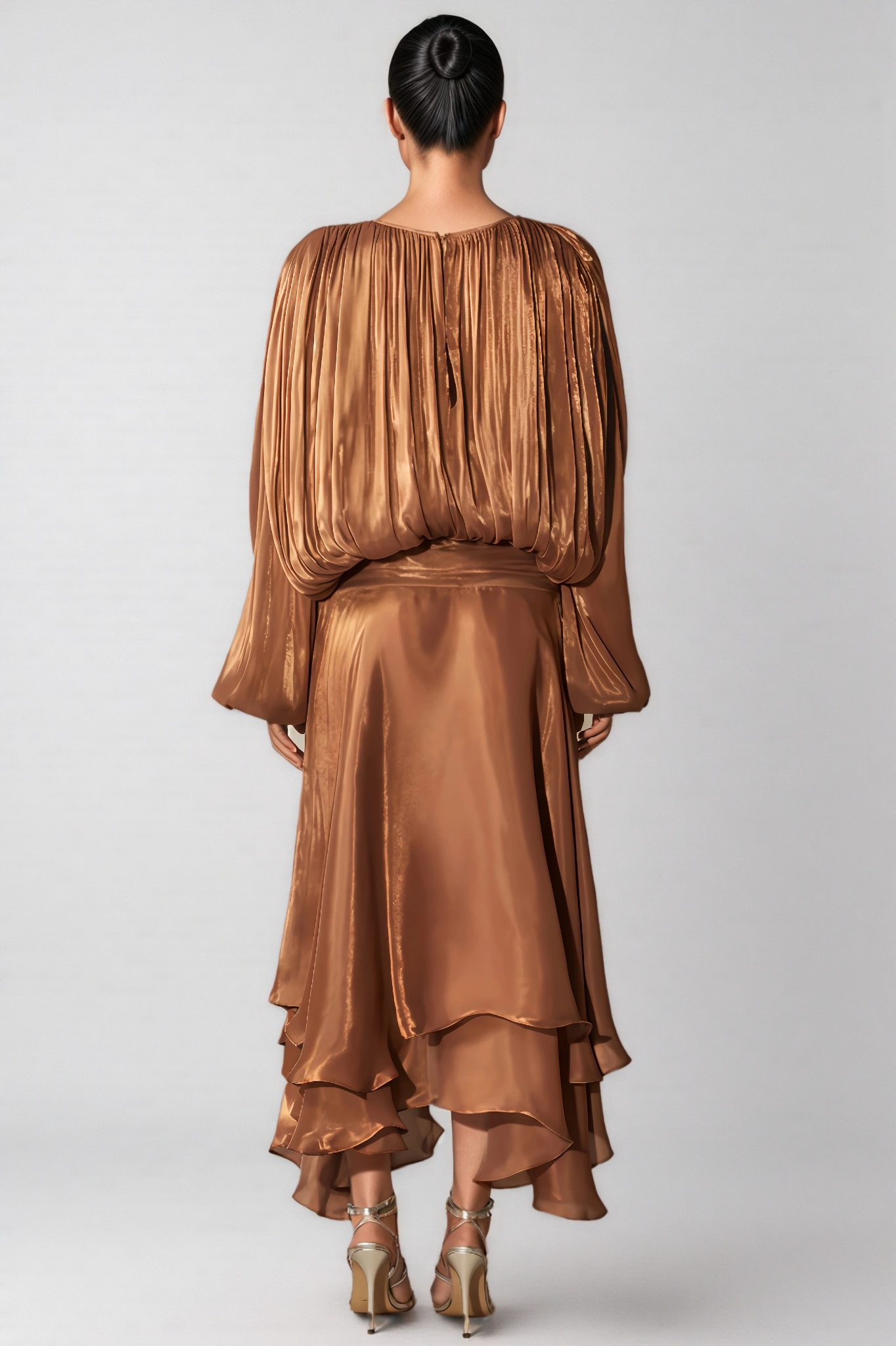 Ela Long-Sleeved Ruffled Hem Midi Dress