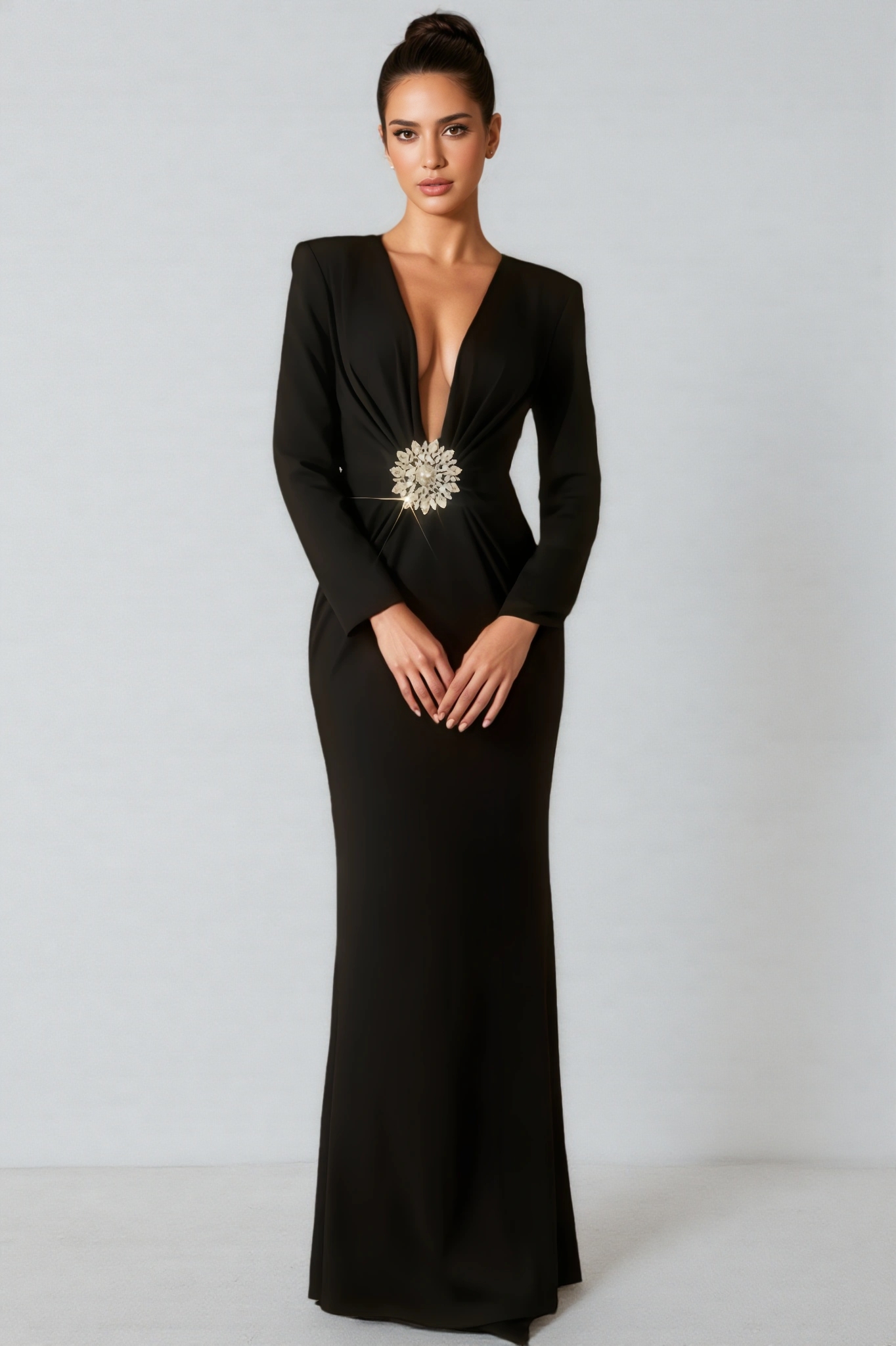 Falae Deep V-Neck Crystal-Embellished Maxi Dress