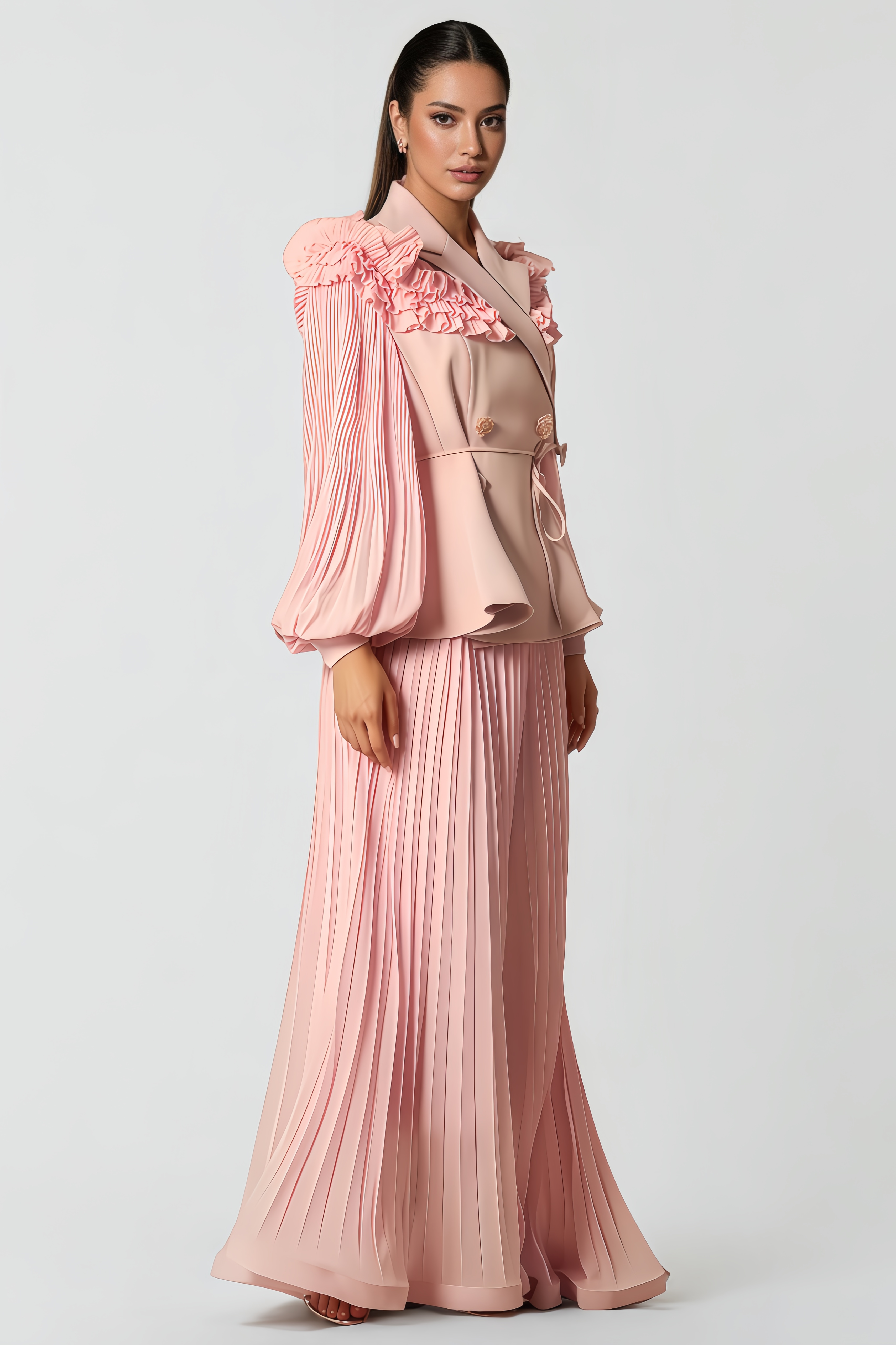 Leif Double Breasted Pleated Maxi Dress Set