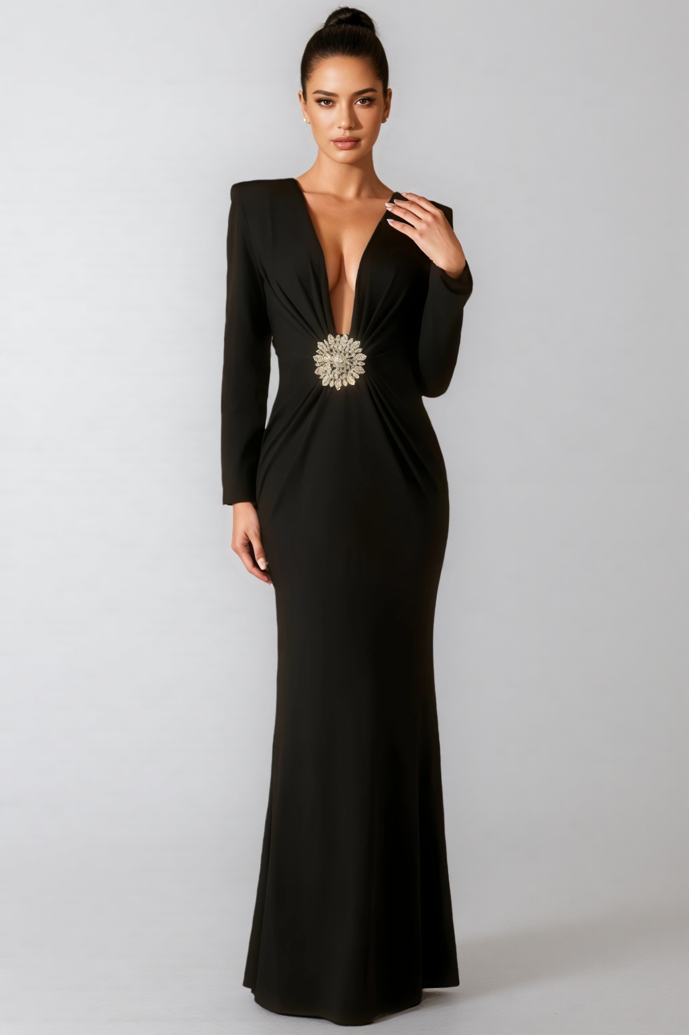 Falae Deep V-Neck Crystal-Embellished Maxi Dress