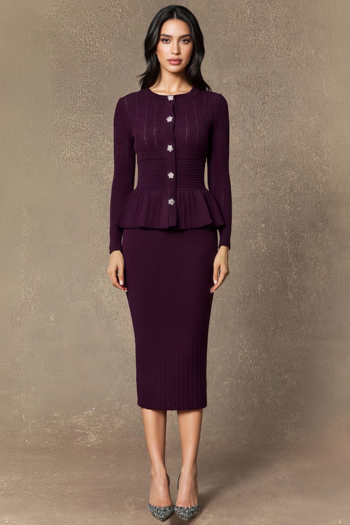 Sorelp Openwork Ruffled Knit Midi Dress