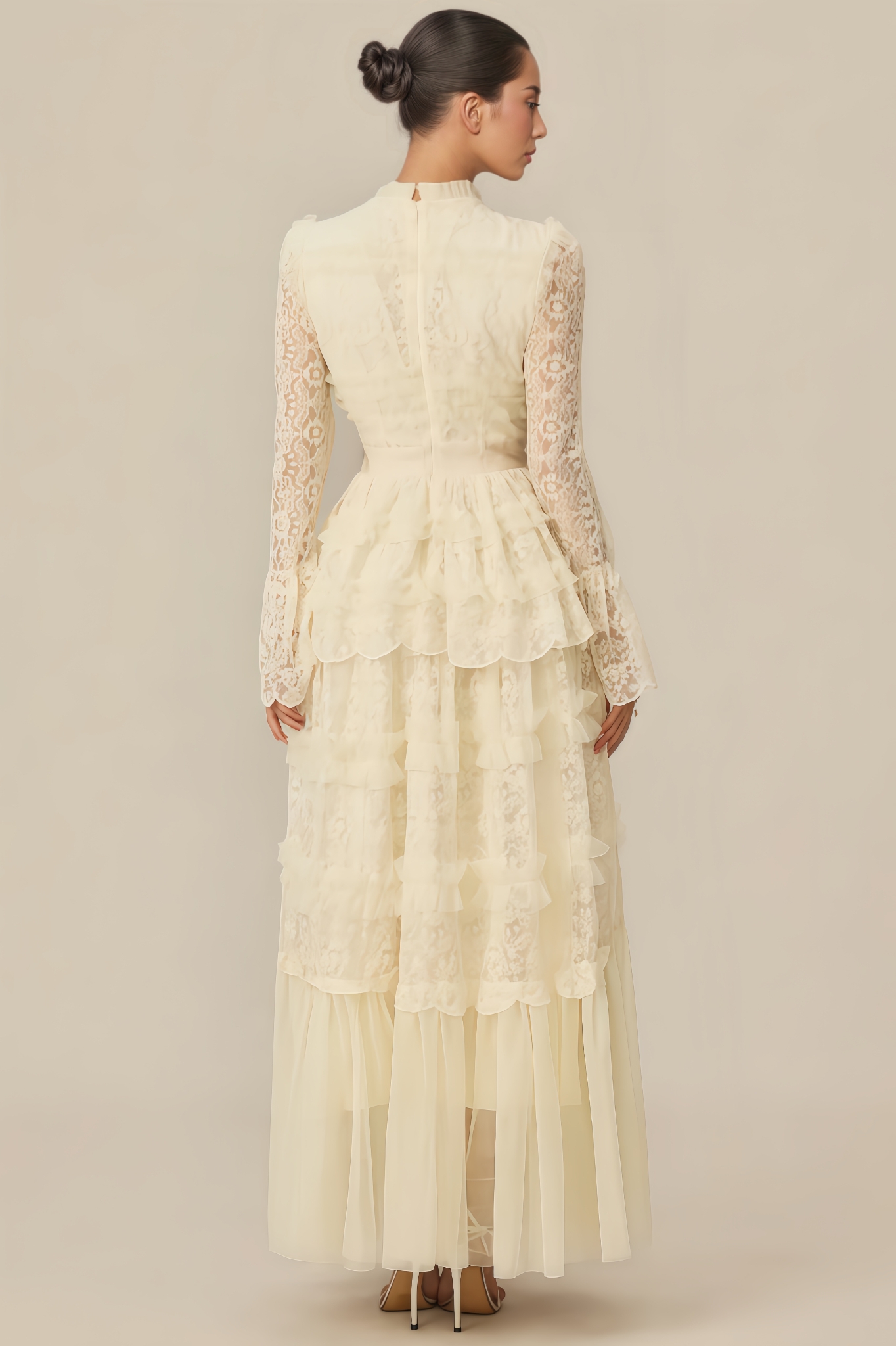 Molao White Lace Tiered Maxi Dress
