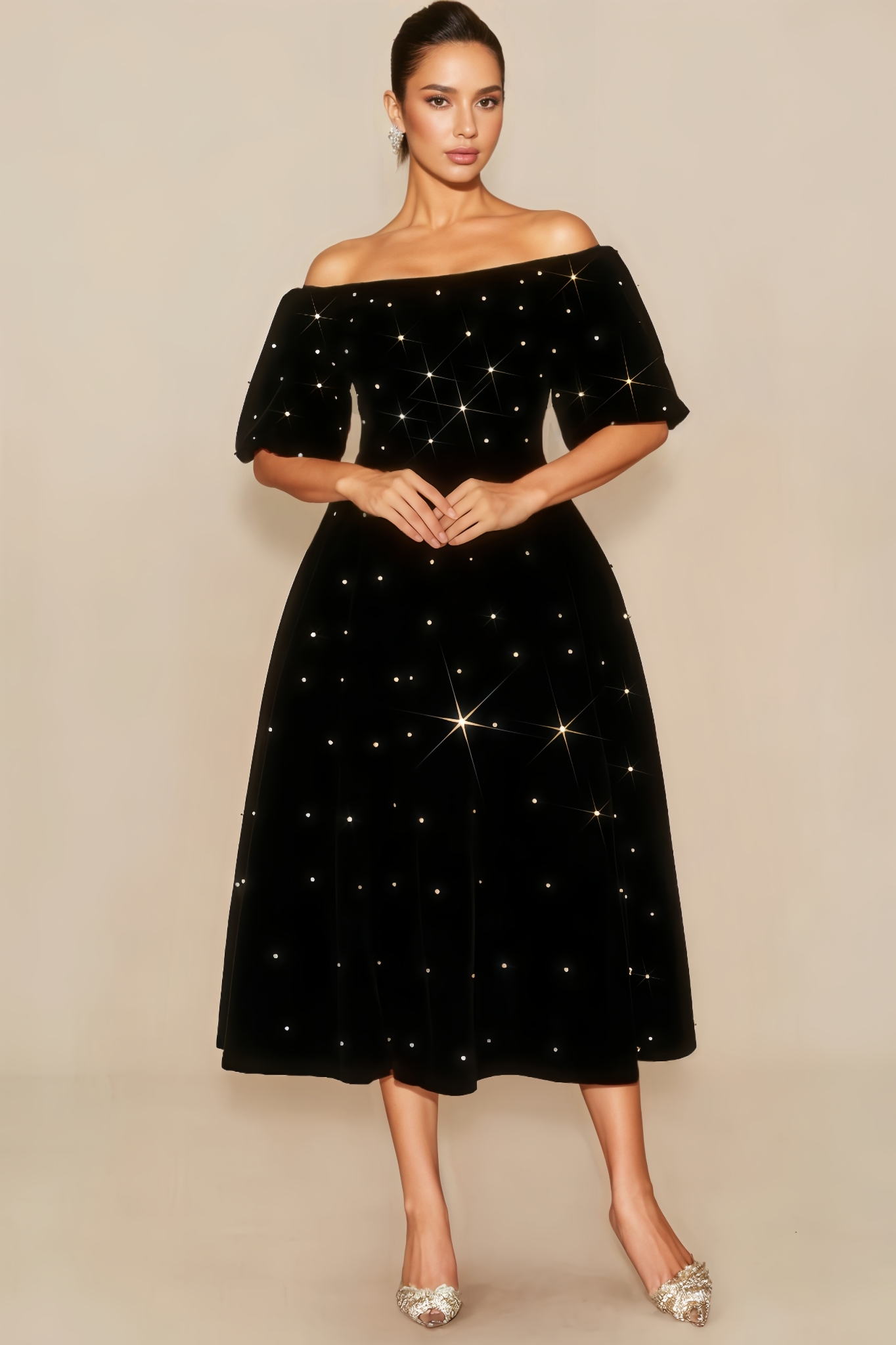 Aloise Off Shoulder Velvet Midi Dress