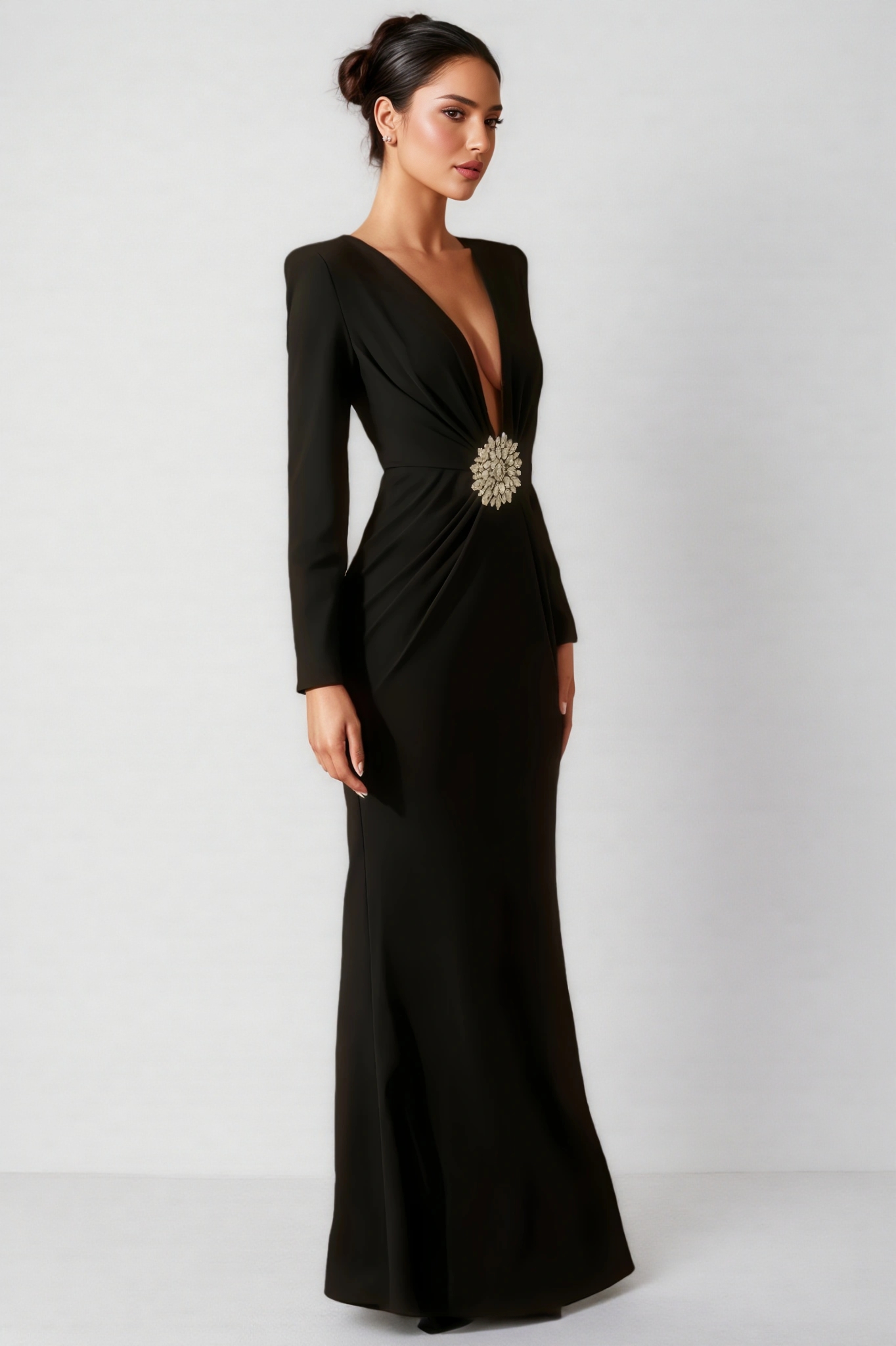 Falae Deep V-Neck Crystal-Embellished Maxi Dress