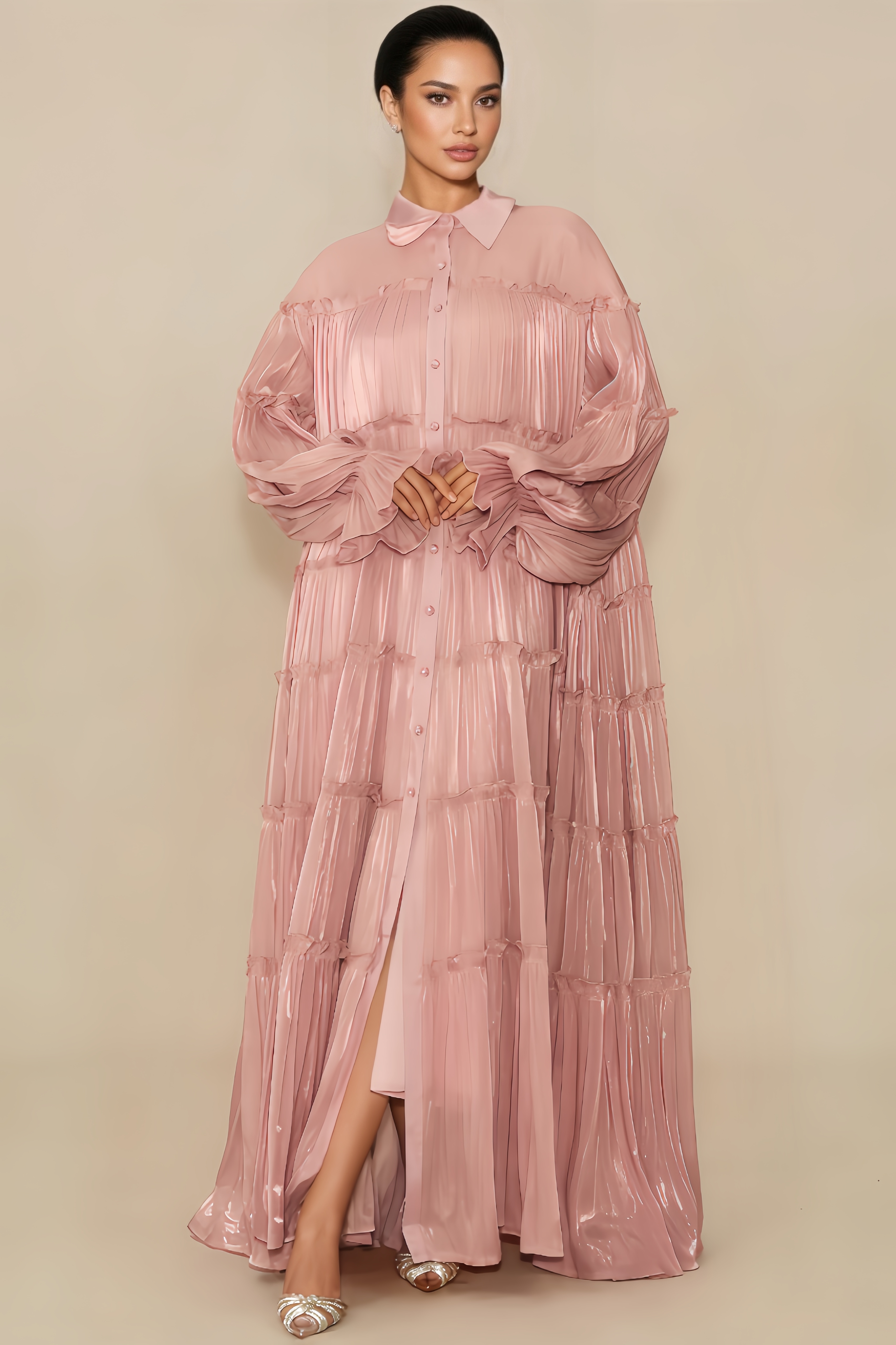 Ortiz Pink Pleated Maxi Dress